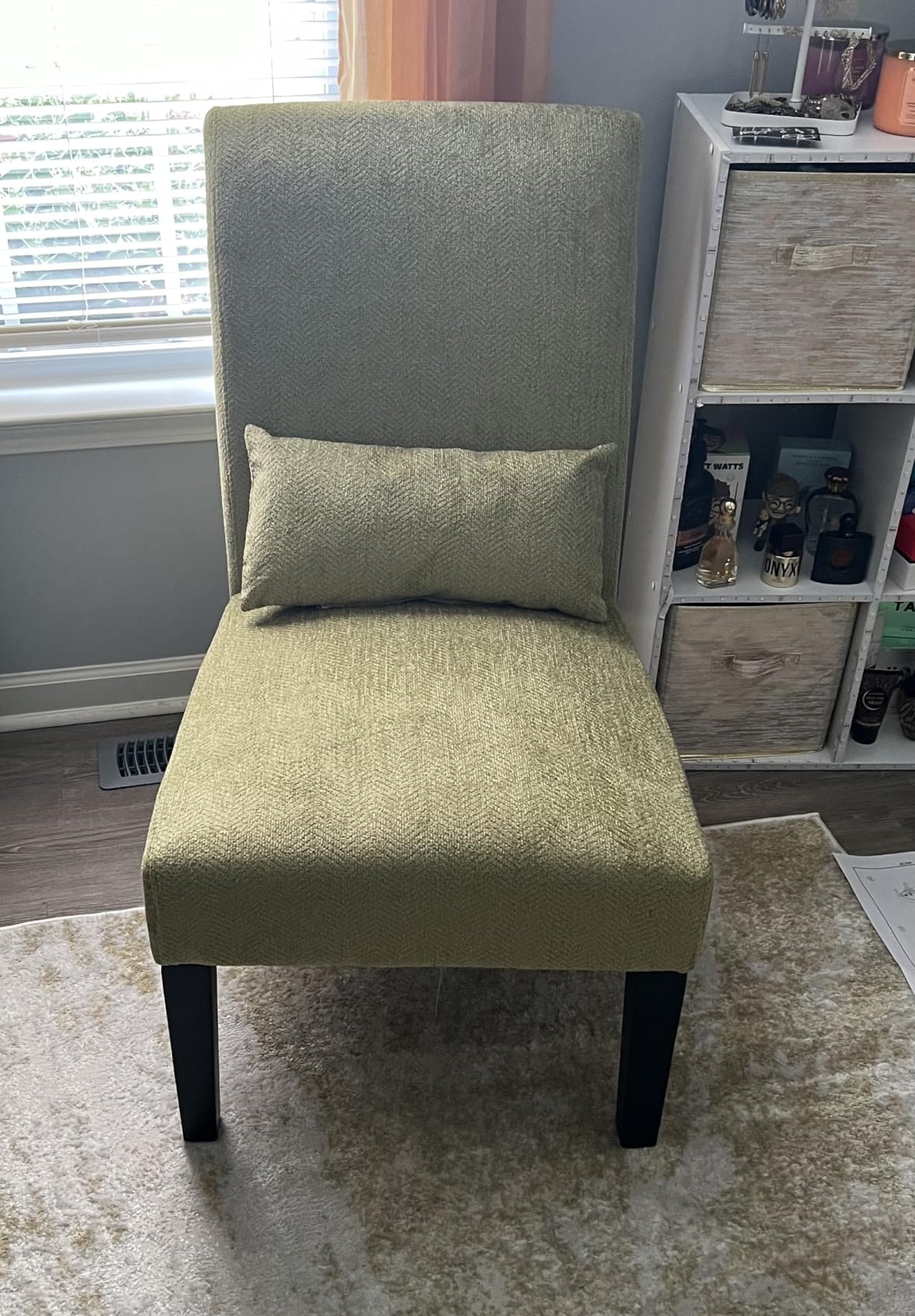 Roundhill Furniture Red Pisano Chenille Fabric Armless Contemporary Accent Chair with Matching Kidney Pillow customer photo 2