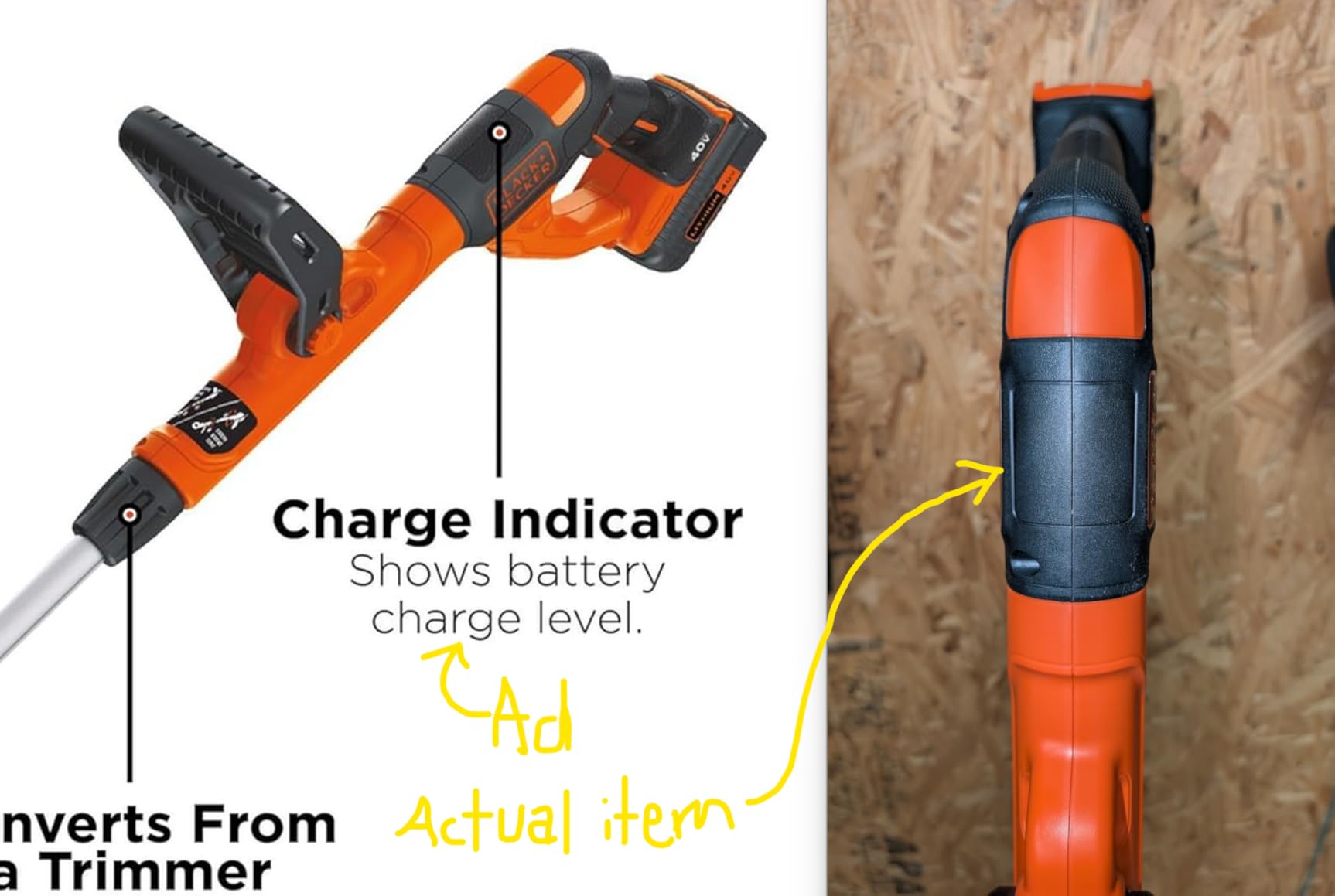 Black+Decker 40V MAX 13 Inch String Trimmer and Lawn Edger with Battery and Charger, Cordless Weed Eater with Charge Indicator, High Torque PowerDrive Technology (LST140C) customer photo 2
