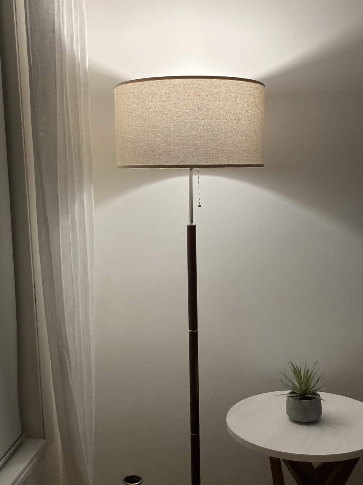 Brightech Carter LED Floor Lamp, Drum Shade with Walnut Wood Finish, Great Living Room Decor, Mid-Century Light for Living Rooms & Offices, Mid Century Modern Lamp for Bedroom customer photo 1