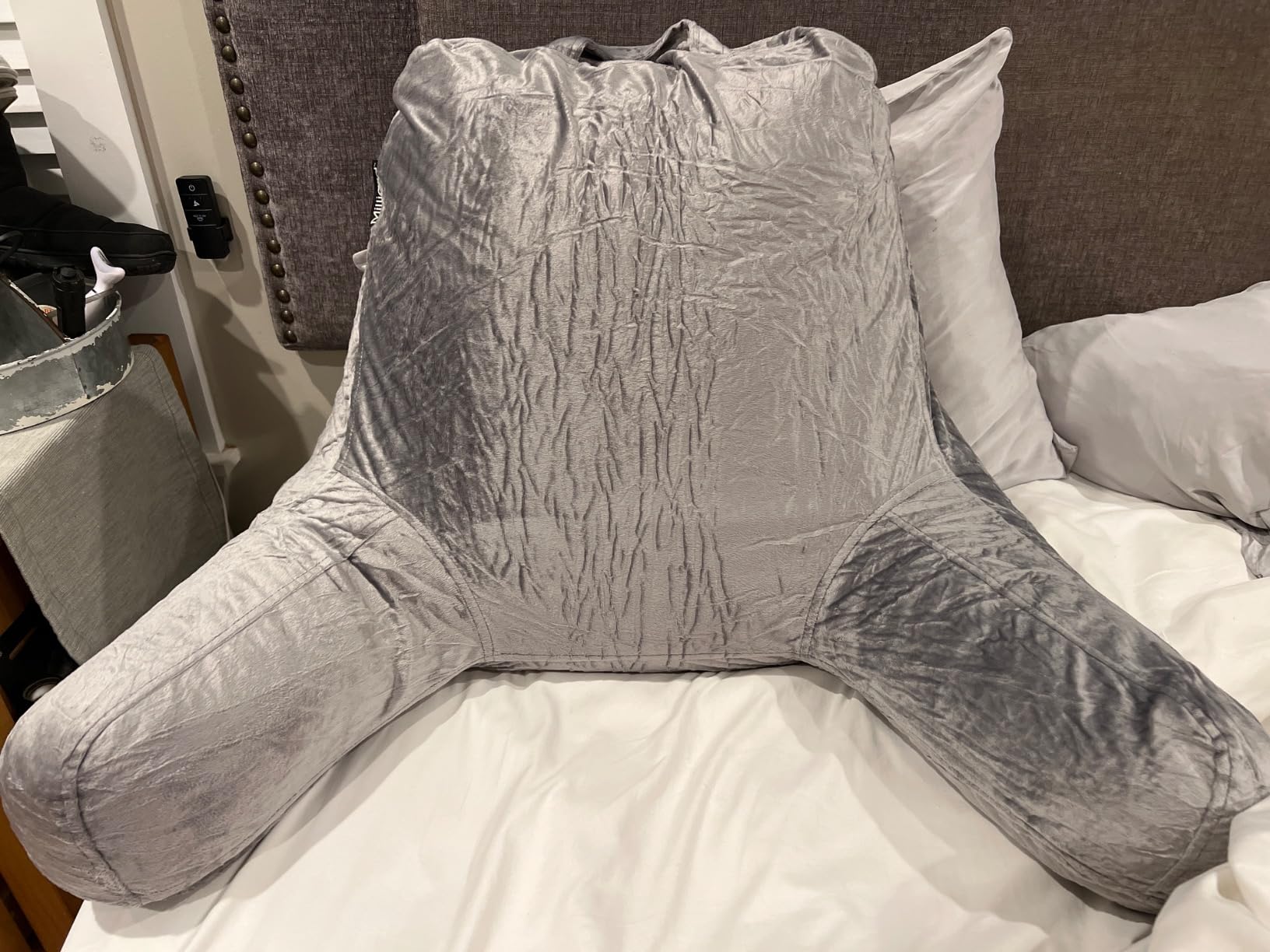 Milliard Reading Pillow with Arms, Grey, Shredded Memory Foam Back Pillow for Bed Sitting Up - Sit Up Backrest Support for Reading & Rest Bed - Washable Cover, Adjustable Comfort, CertiPUR Certified customer photo 2