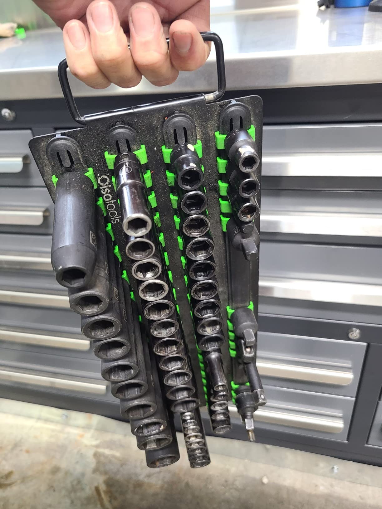 Olsa Tools 80-Slot Portable Socket Organizer Tray With Handle Green/Black customer photo 1