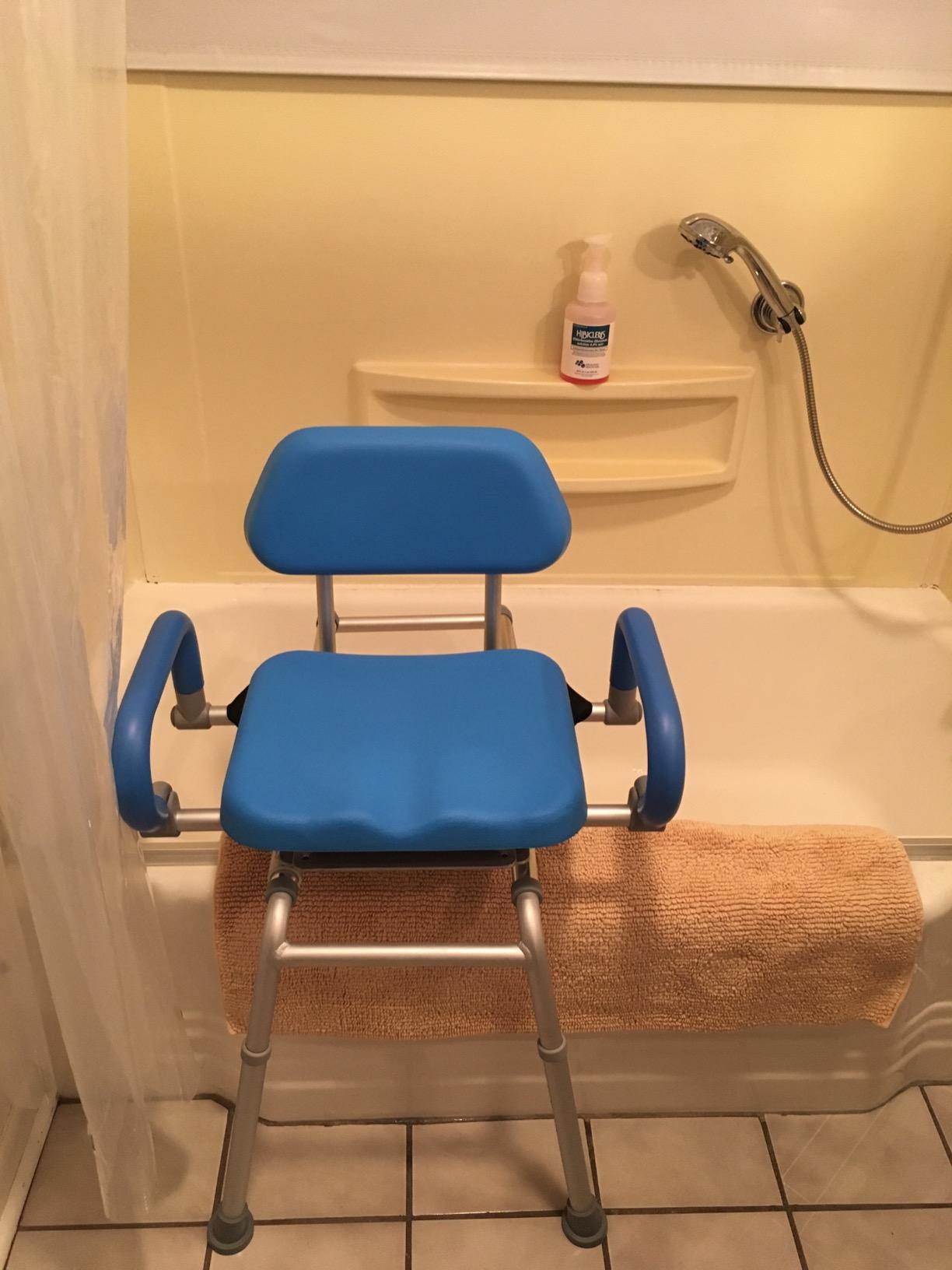 Platinum Health Carousel Sliding Shower Chair Transfer Bench with Swivel Seat, Premium Padded Bath, with Pivoting Arms, Adjustable Space Saving Design for Tubs, for Handicap & Seniors, Aluminum, Gray customer photo 1