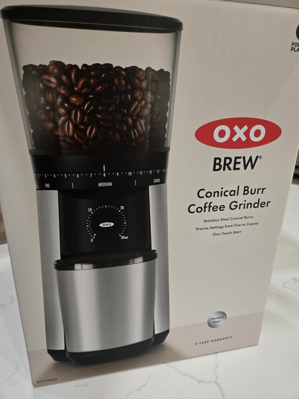 OXO Brew Conical Burr Electric Coffee Bean Grinder - 12 Oz, Silver | Stainless Steel Burrs, One-Touch Automatic, 43 Grind Settings For Drip Coffee, French Press, Cold Brew customer photo 2