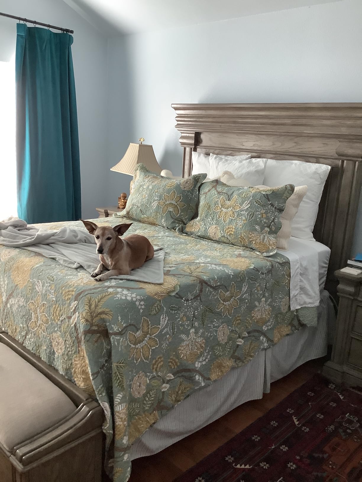 NEWLAKE Quilt Set King Size, 100% Cotton Patchwork Green Bohemian Quilt Sets, Reversible Bedspread Lightweight and Breathable for All Seasons, Soft Quilted Bedspread with 2 Pillow Shams customer photo 2