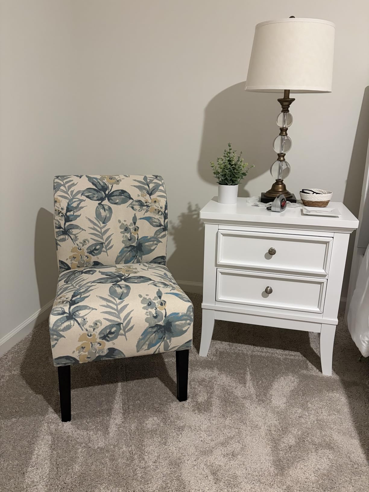 Roundhill Furniture Capa Print Fabric Armless Contemporary Accent Chair, Blue Leaves customer photo 2