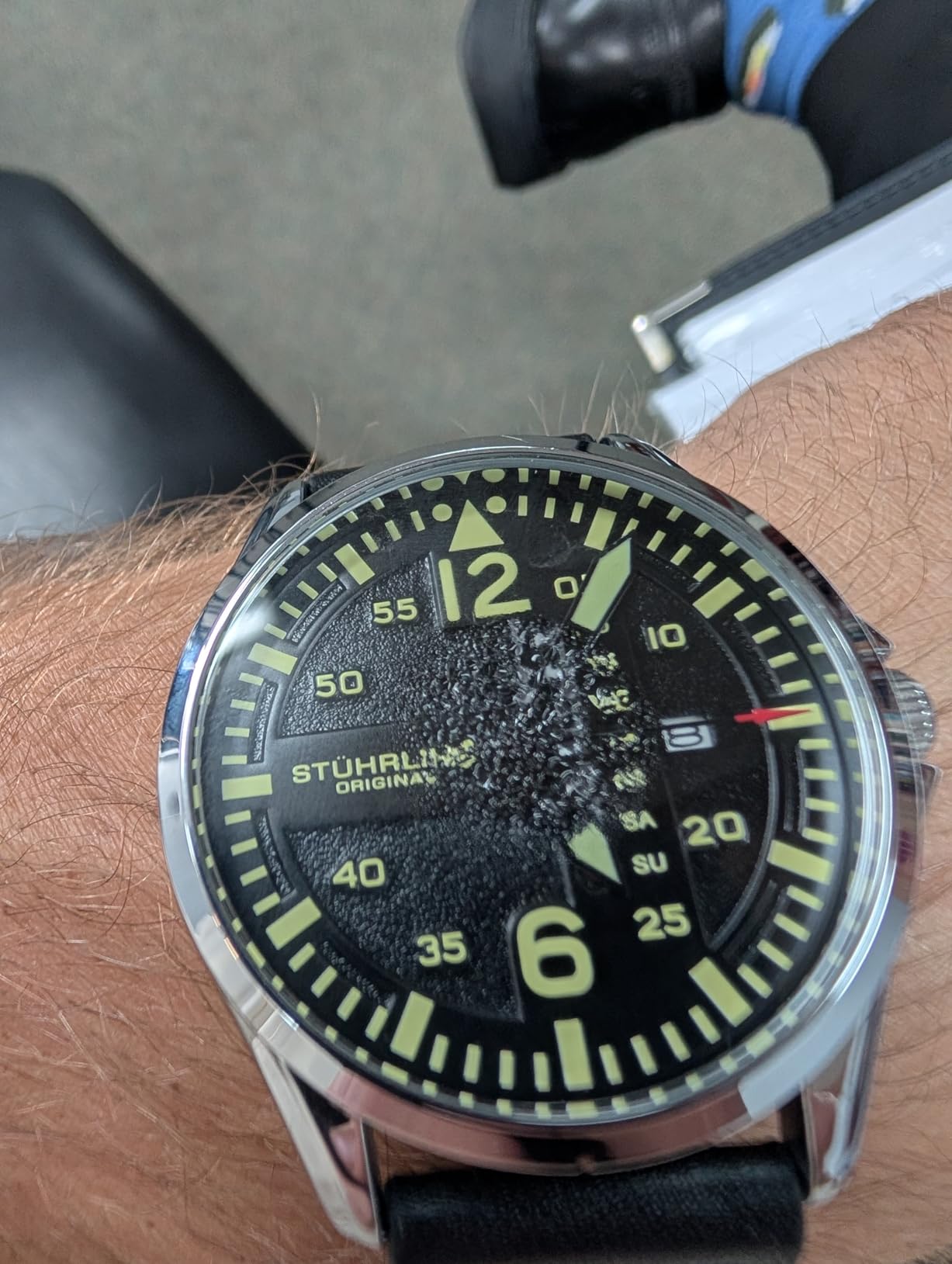 Stuhrling Original Men’s Aviator Watch 42mm Leather Strap, Japanese Quartz Mens Watch, Day Date Display, Luminous Dial, Water Resistant, Aviator Style Watch for Men customer photo 1