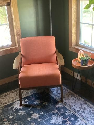 Lexicon Mid Century Modern Accent Chair with Walnut Wood Frame, Light Brown | Upholstered Living Room Lounge Arm Chair, Thick and Comfy Innerspring Seat Cushion, Linen-Look Fabric customer photo 1