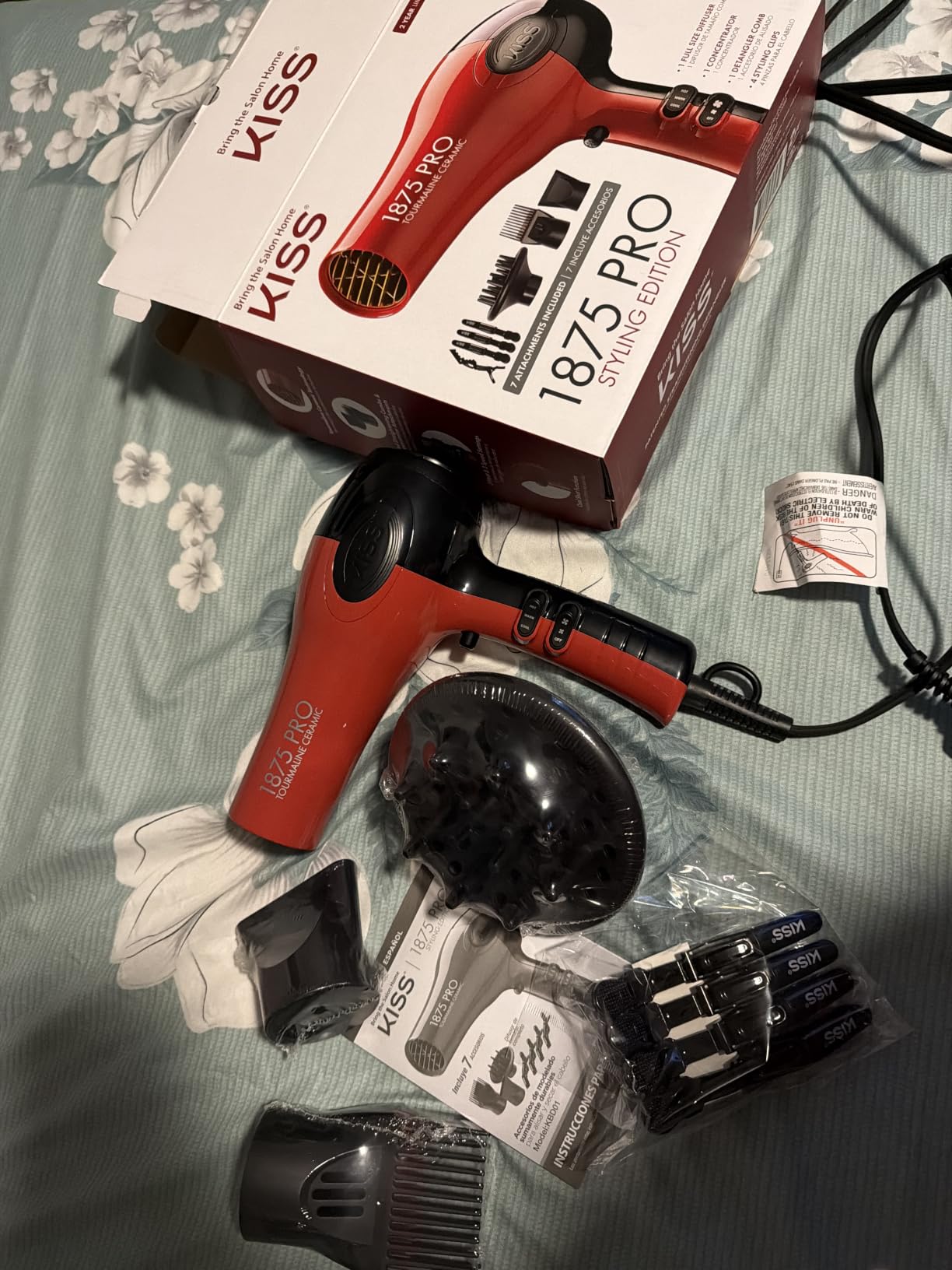 Kiss 1875 Watt Pro Tourmaline Ceramic Hair Dryer, Styling Edition, 3 Heat Settings, 2 Speed Settings, Cool Shot Button, 7 Blow Dryer Accessories Included, 2-Year Warranty - Red customer photo 2