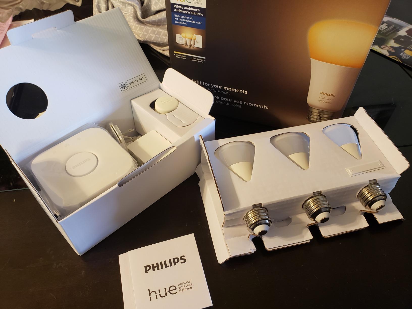 Philips Hue 3 Smart Bulb 60W White Ambiance with Smart Button Starter Kit, 16 Millions Colors, Works with Amazon Alexa, Google Assistant, Apple HomeKit customer photo 1