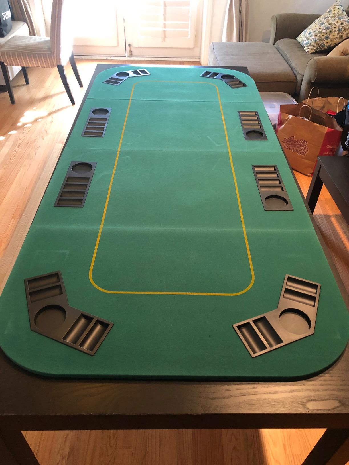 GIANTEX 79 x 36 Inch Poker Table Top, Foldable 8 Player Texas Holdem Poker Table Topper w/Carry Bag, Cup Holders, Chip Trays, Portable Anti-Slip Blackjack Card Board Poker Mat Layout for Casino customer photo 1