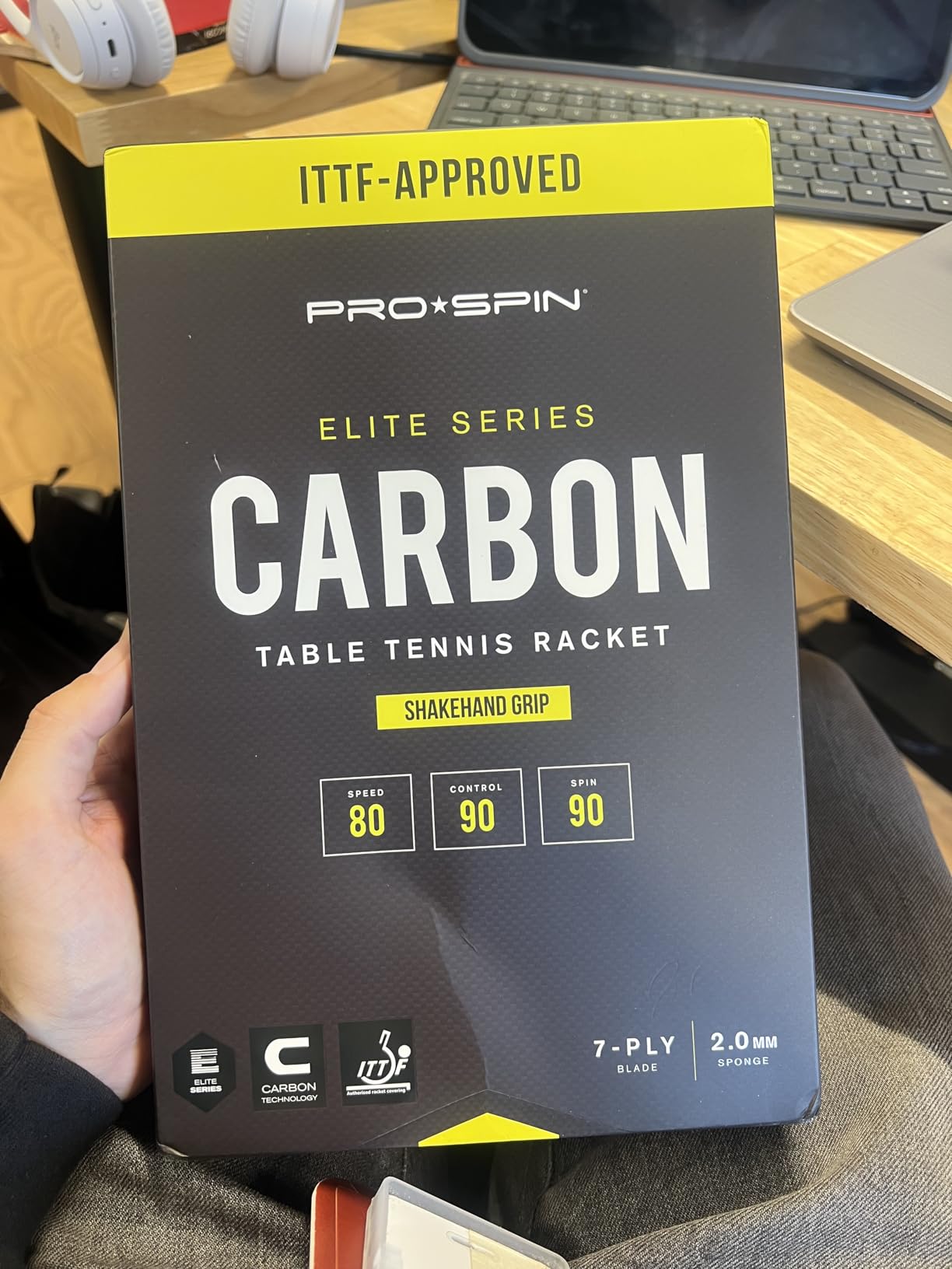 PRO-SPIN Ping Pong Paddles – ITTF Approved Professional Table Tennis Rackets with Carbon Fiber for Superior Control | 7-Ply Blade, Premium Rubber, 2.0mm Sponge customer photo 1