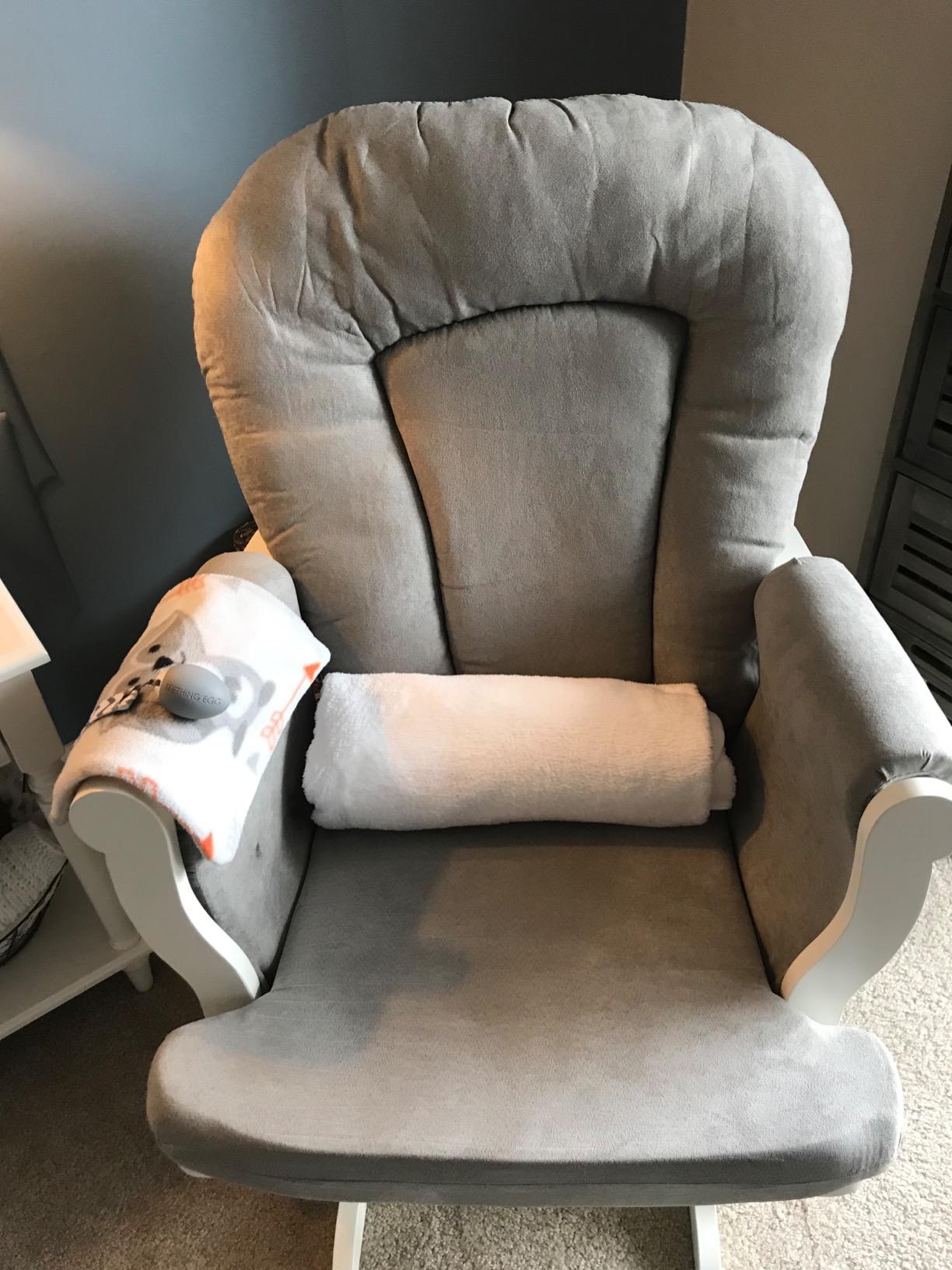 Child Craft Cozy Glider Rocker and Ottoman Set, Smooth Quiet Gliding Motion, Padded Cushion with Convenient Storage Pockets, Solid Wood Base & Frame (Dapper Gray with Light Gray Cushion) customer photo 1