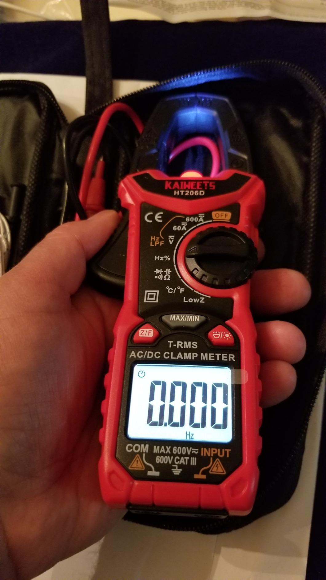KAIWEETS HT206D Digital Clamp Meter T-RMS 6000 Counts, Multimeter Voltage Tester Auto-ranging, Measures Current Voltage Temperature Capacitance Resistance Diodes Continuity Duty-Cycle (AC/DC Current) customer photo 1
