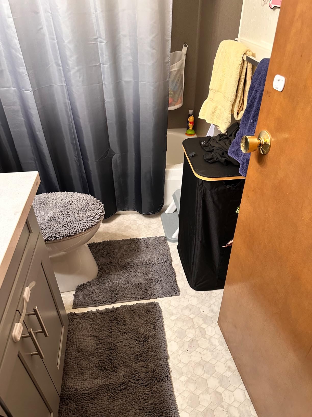 HOMEIDEAS Bathroom Rugs Sets 3 Piece, Chenille Bath Rugs Soft Absorbent Non Slip Washable Bath Mats with Toilet Lid Cover, Perfect for Bathroom(Grey) customer photo 2
