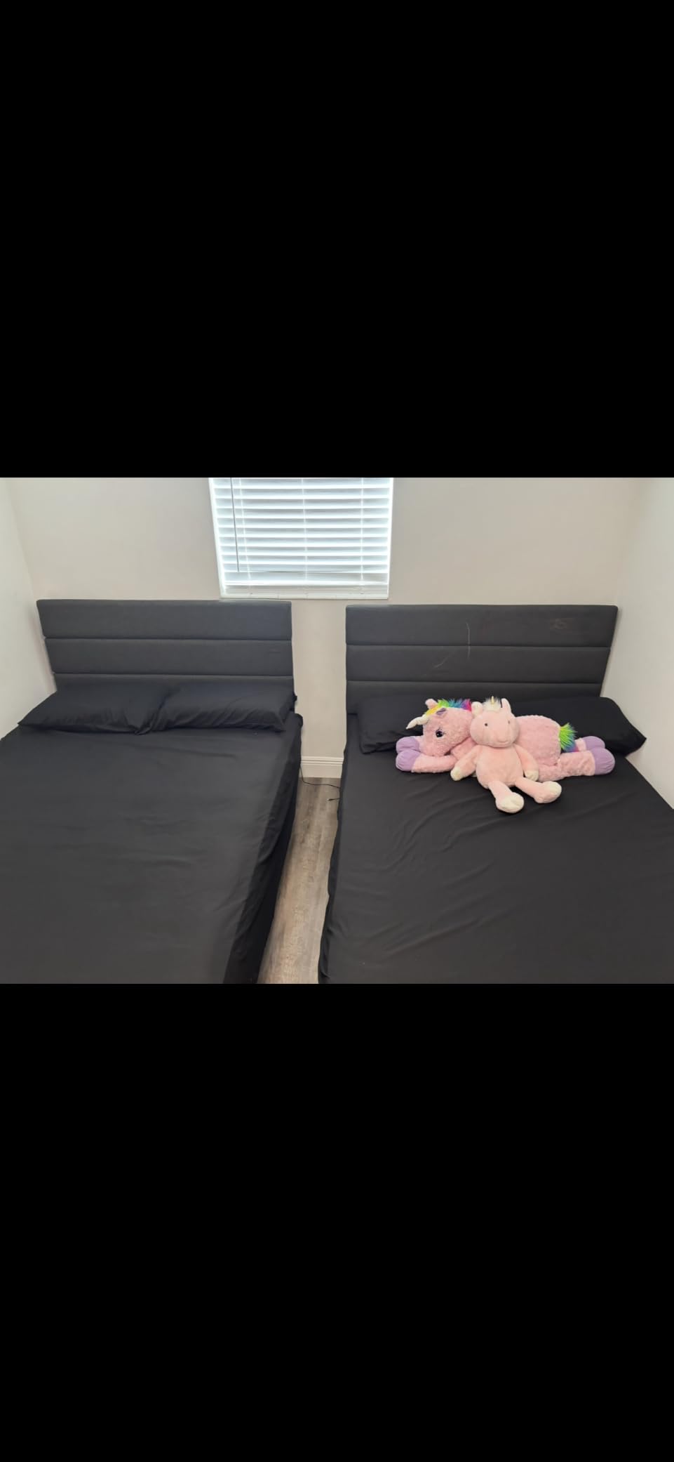 Allewie Queen Size Platform Bed Frame with Fabric Upholstered Headboard, Dark Grey customer photo 2