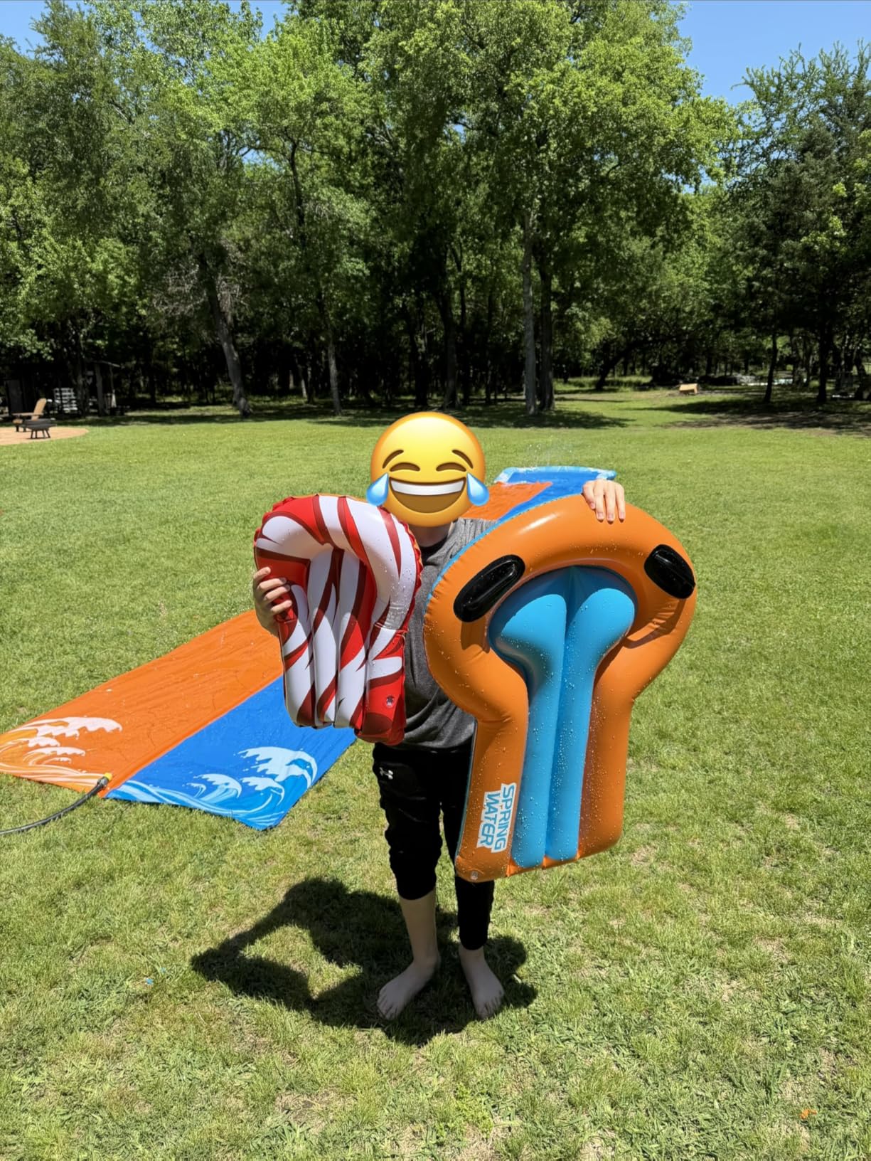 JOYIN 22.5ft Water Slides and 2 Bodyboards, Lawn Water Slide Summer Slip Waterslides Water Toy with Build in Sprinkler for Backyard Outdoor Water Fun for Kids customer photo 1