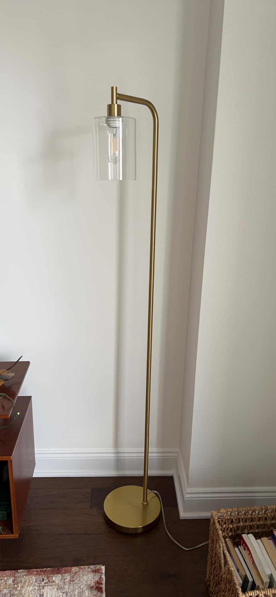 Bosceos Brass Gold Industrial Floor Lamp with Hanging Glass Shade | Farmhouse Indoor Pole Light with ST64 Bulb, E26 Base, Vintage Rustic Standing Tall Lighting for Living Room Bedroom Office customer photo 1