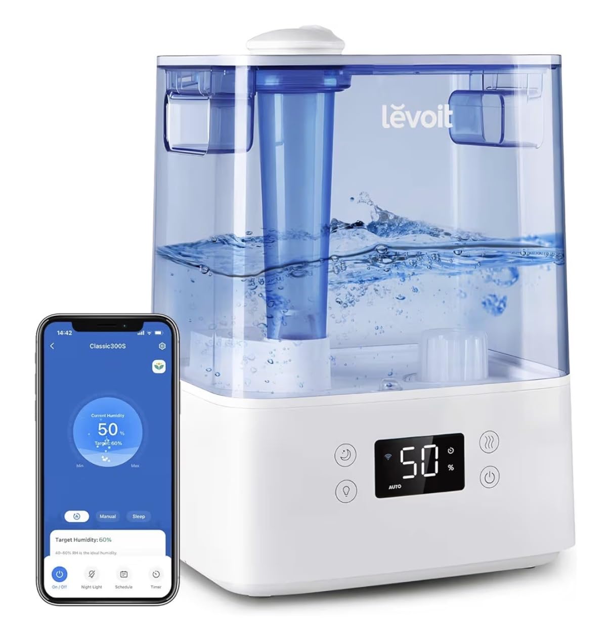 Levoit Humidifiers for Bedroom Large Room, 6L, 60H Runtime, 26dB, Smart App | Top Fill Cool Mist Humidifier for Baby & Plants, Easy to Clean, Essential Oil, Rapid Humidification & Auto Mode, Sleep Mode customer photo 1
