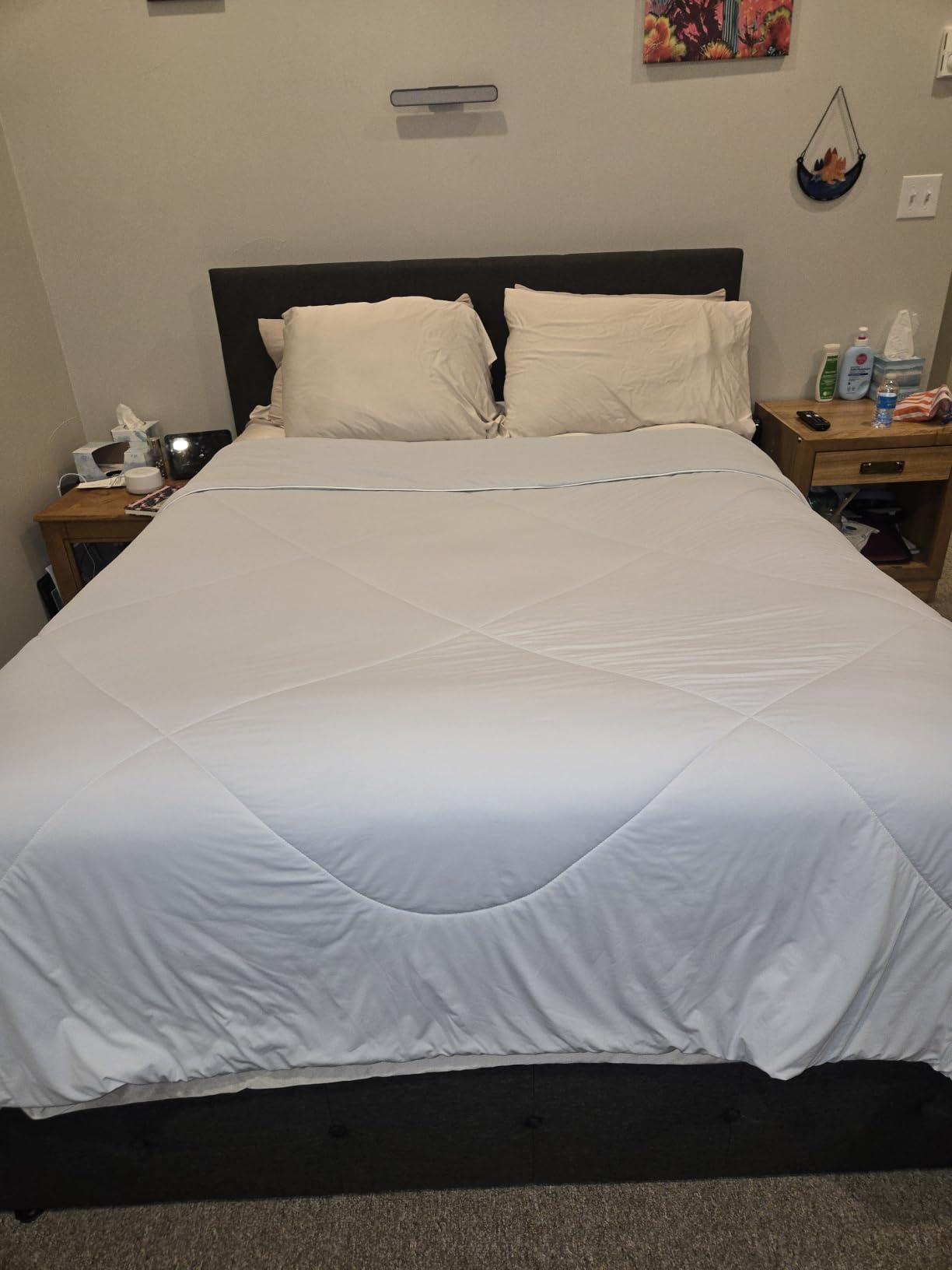 Allewie Upholstered Queen Size Platform Bed Frame with 4 Storage Drawers and Headboard, Square Stitched Button Tufted, Mattress Foundation with Wooden Slats Support, No Box Spring Needed, Dark Grey customer photo 2