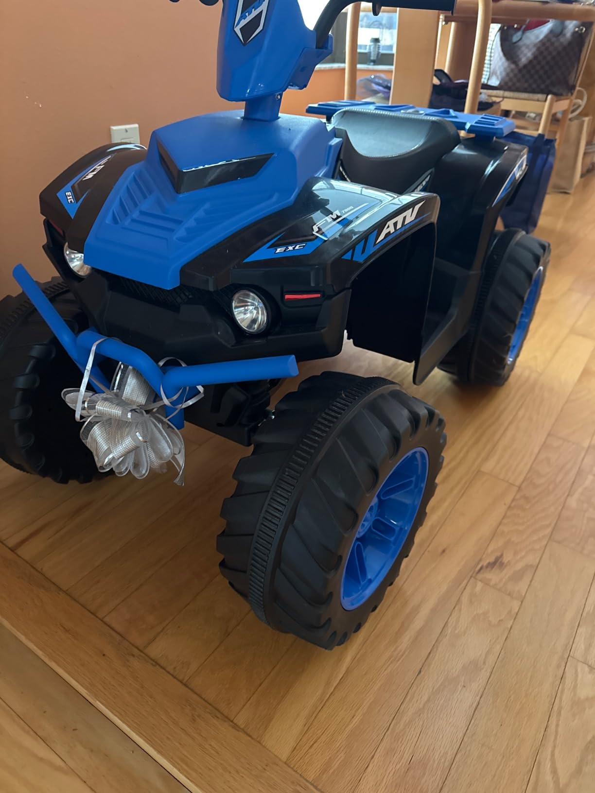 Costzon Kids ATV, 12V Battery Powered Electric Vehicle w/LED Lights, High & Low Speed, Horn, Music, USB, Treaded Tires, Ride on Car 4 Wheeler Quad for Boys & Girls Gift, Ride on ATV (Blue) customer photo 1