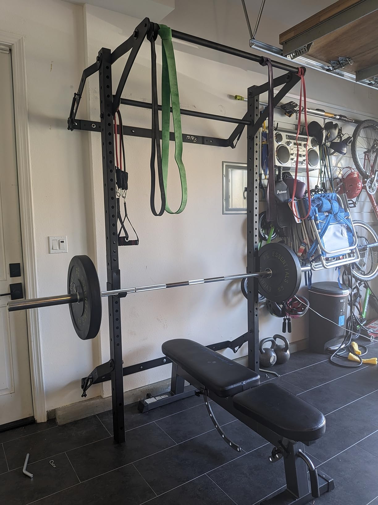 PRx Performance Murphy Foldable Squat Rack with Space-Saving Pull-Up Bar - Wall-Mounted Gym Equipment, Includes J-Cups for Barbell, Ideal for Strength Training, Bench Press and Leg Squats customer photo 1