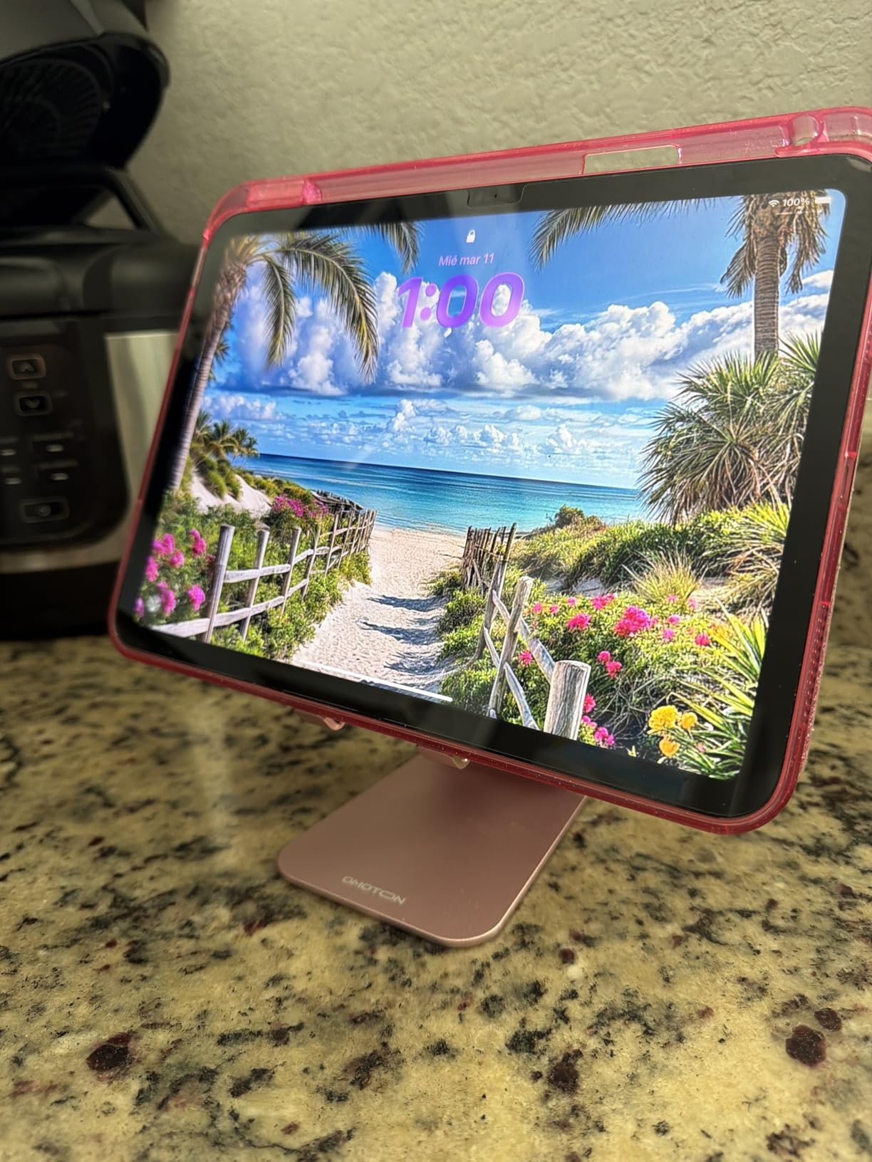 OMOTON T2 Tablet Stand for Desk, Aluminum Holder for iPad Pro/Air, Silver customer photo 2