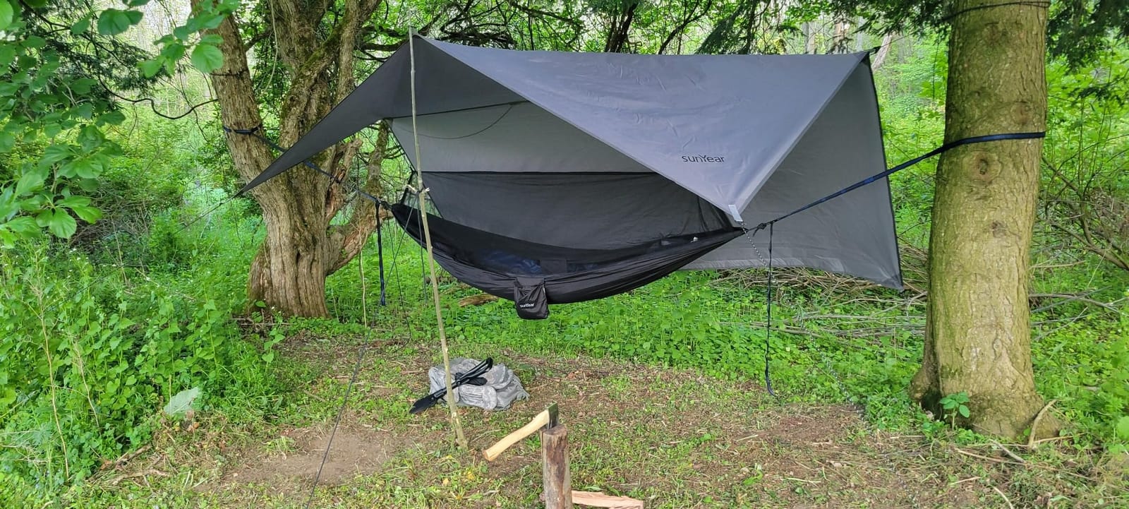 Sunyear Hammock Camping with Rain Fly Tarp and Net, Portable Camping Hammock Double Tree Hammock Outdoor Indoor Backpacking Travel & Survival, 2 Tree Straps,100% Waterproof Black Bundle customer photo 2