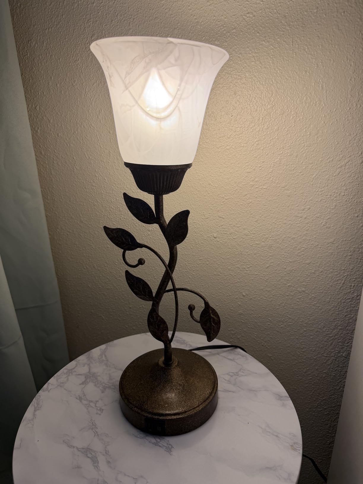 Touch Control Leaf Vintage Table Lamp with 3-Way Dimmable 2 USB C+A Ports | Bedside Nightstand Lamps, Amber Glass Shade Rural Leaf Lamp for Living Room Bedroom Dresser Home Decor, LED Bulb Included customer photo 1