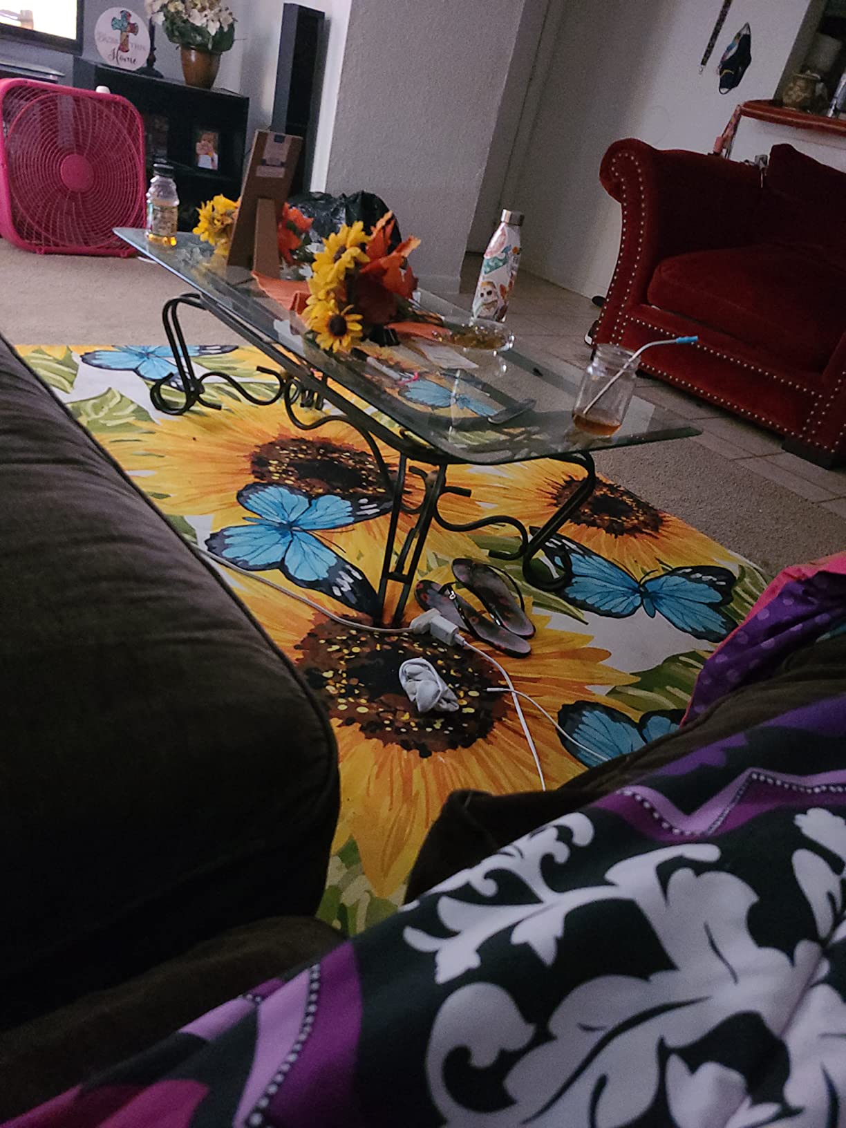 Music Notes Print Area Rug, Modern Flannel Microfiber Non-Slip Floor Mat Carpet for Living Room Bedroom 7' x 5' customer photo 2