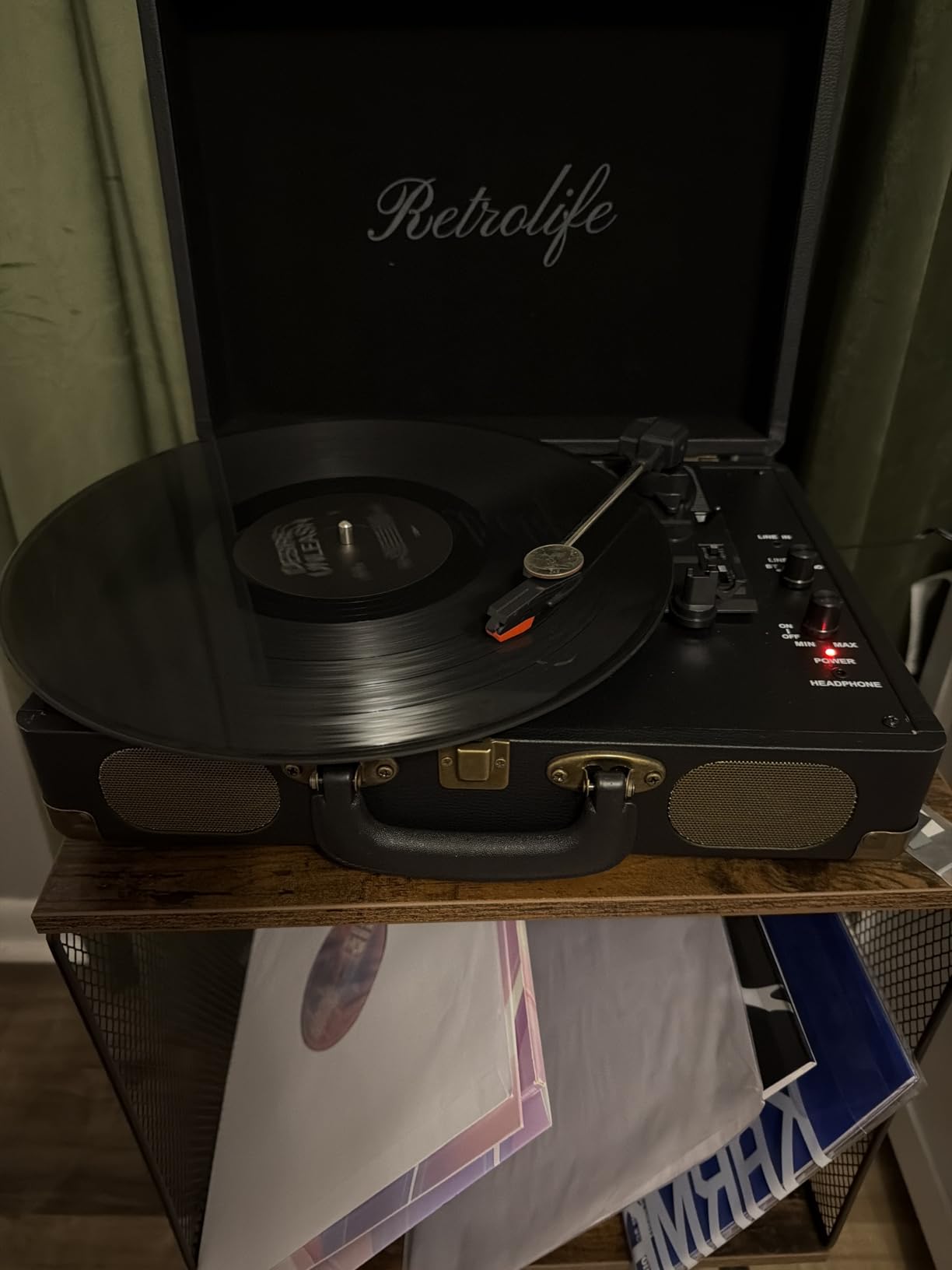 Retrolife® Vinyl Record Player with Speakers, Bluetooth Vinyl Player-Black | Portable, 3-Speed BT Turntable, Belt-Driven, RCA Line Out & Headphone Jack, Auto Stop, Plays 7/10/12