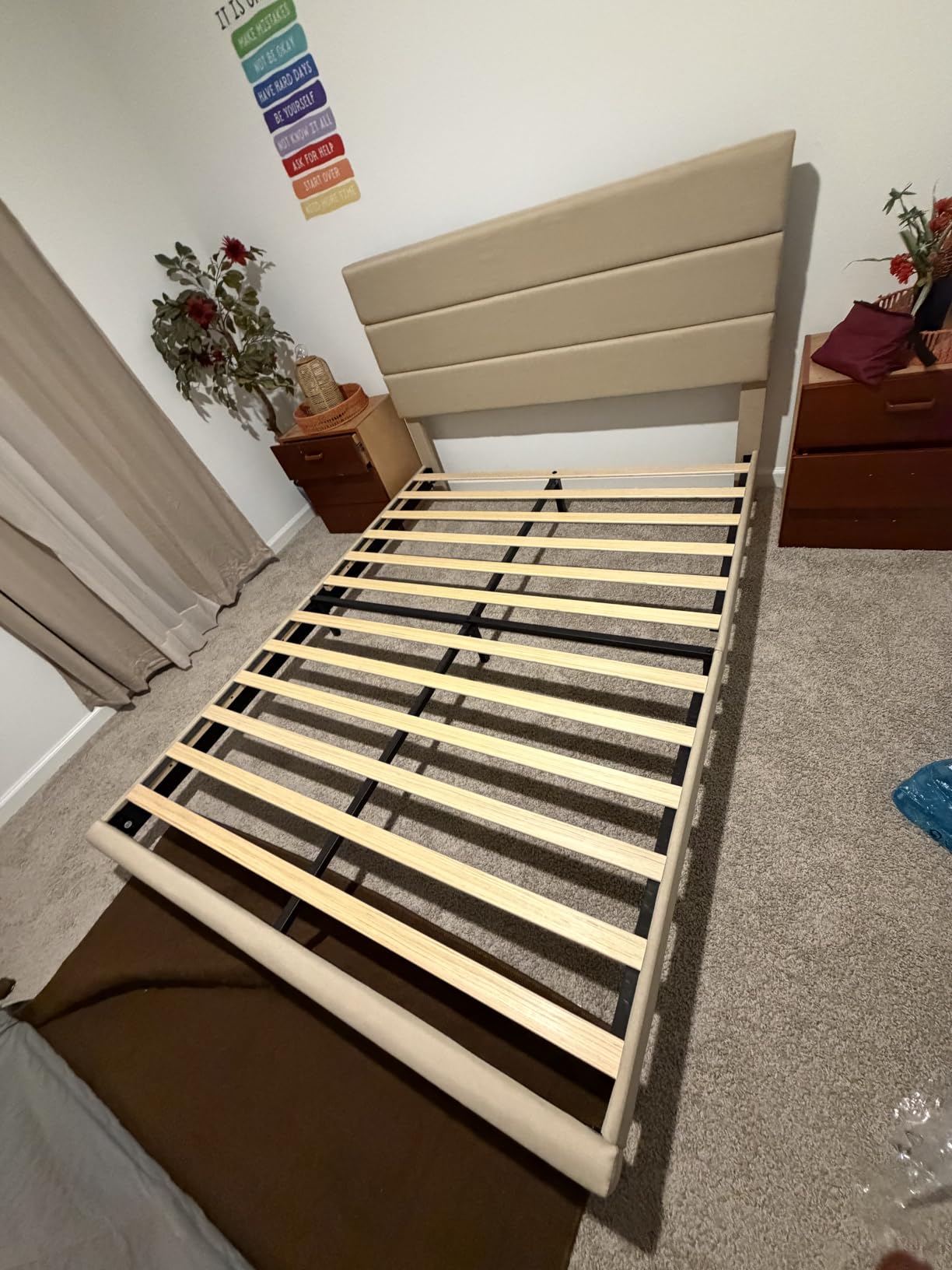Allewie King Size Platform Bed Frame with Fabric Upholstered Headboard Gray | Wooden Slats Support, Fully Upholstered Mattress Foundation, No Box Spring Needed, Easy Assembly, Noise-Free, Dark Grey customer photo 2
