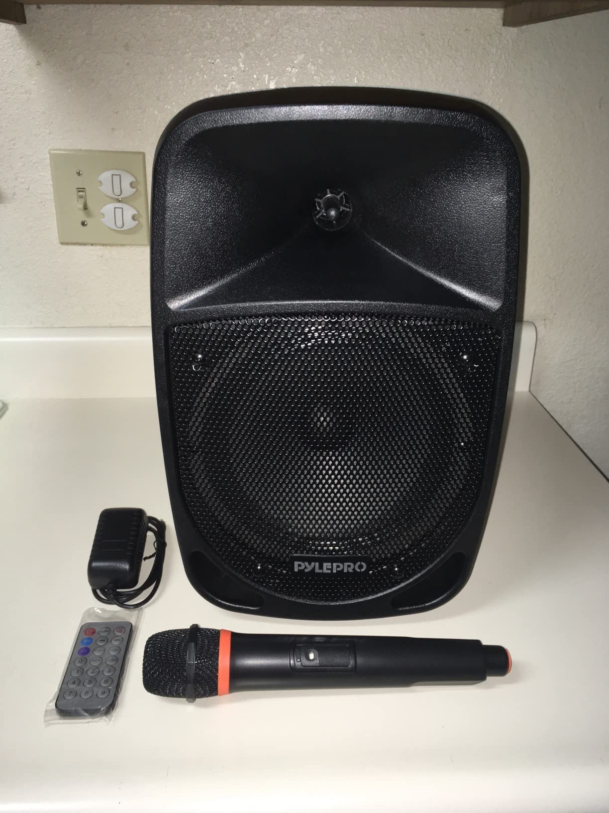 Pyle Portable Bluetooth PA Speaker System - 800W 12 Inch Outdoor Speaker with Built-In Party Lights - USB/SD Card Reader, FM Radio, Extendable Handle w/ Wheels - Includes Wired Microphone & Remote customer photo 2
