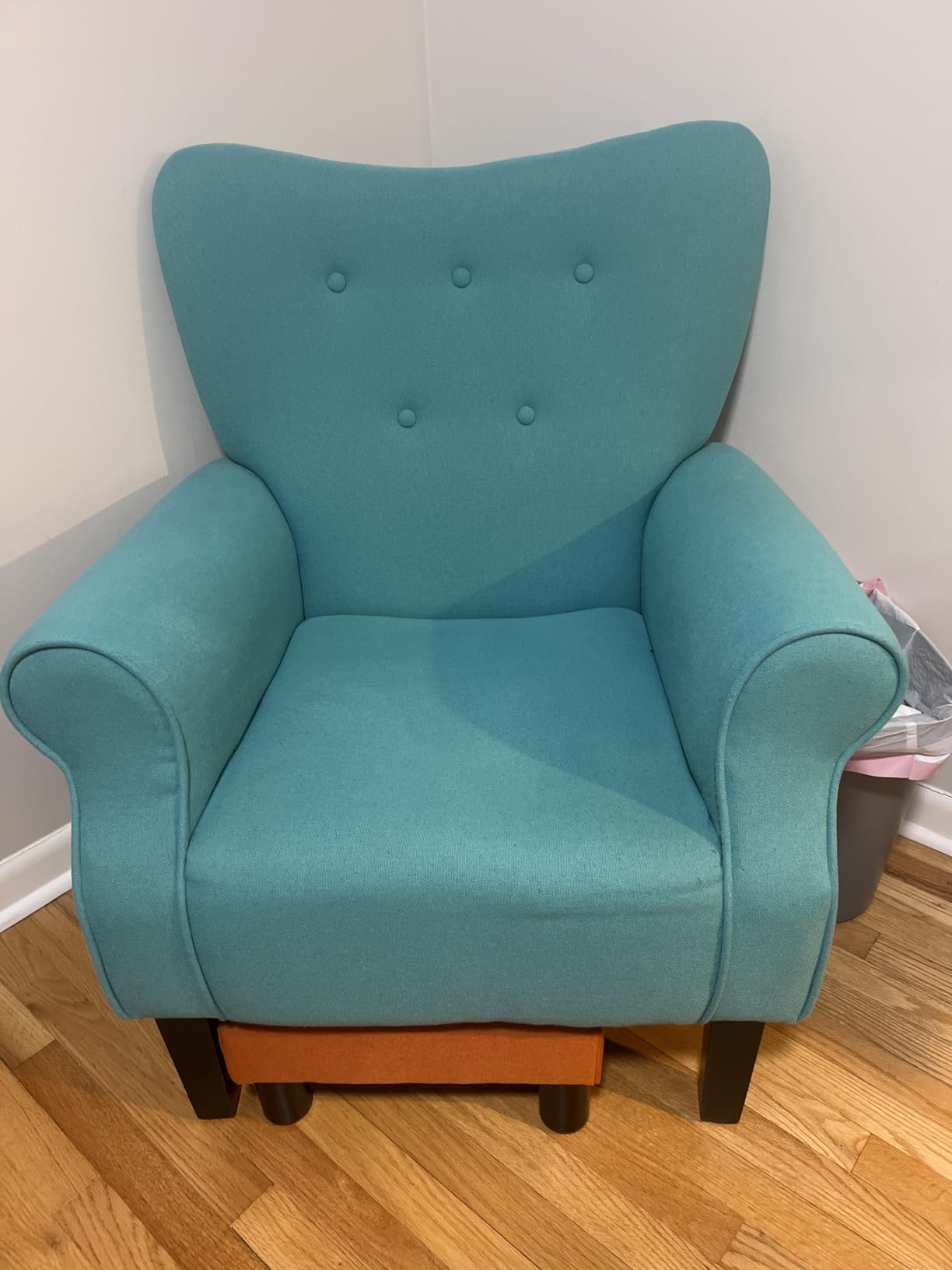 YOLENY Modern Accent Chair, High Back Armchair, Upholstered Fabric Button Single Sofa with Wooden Legs for Living Room, Bedroom, Blue Leaves customer photo 2