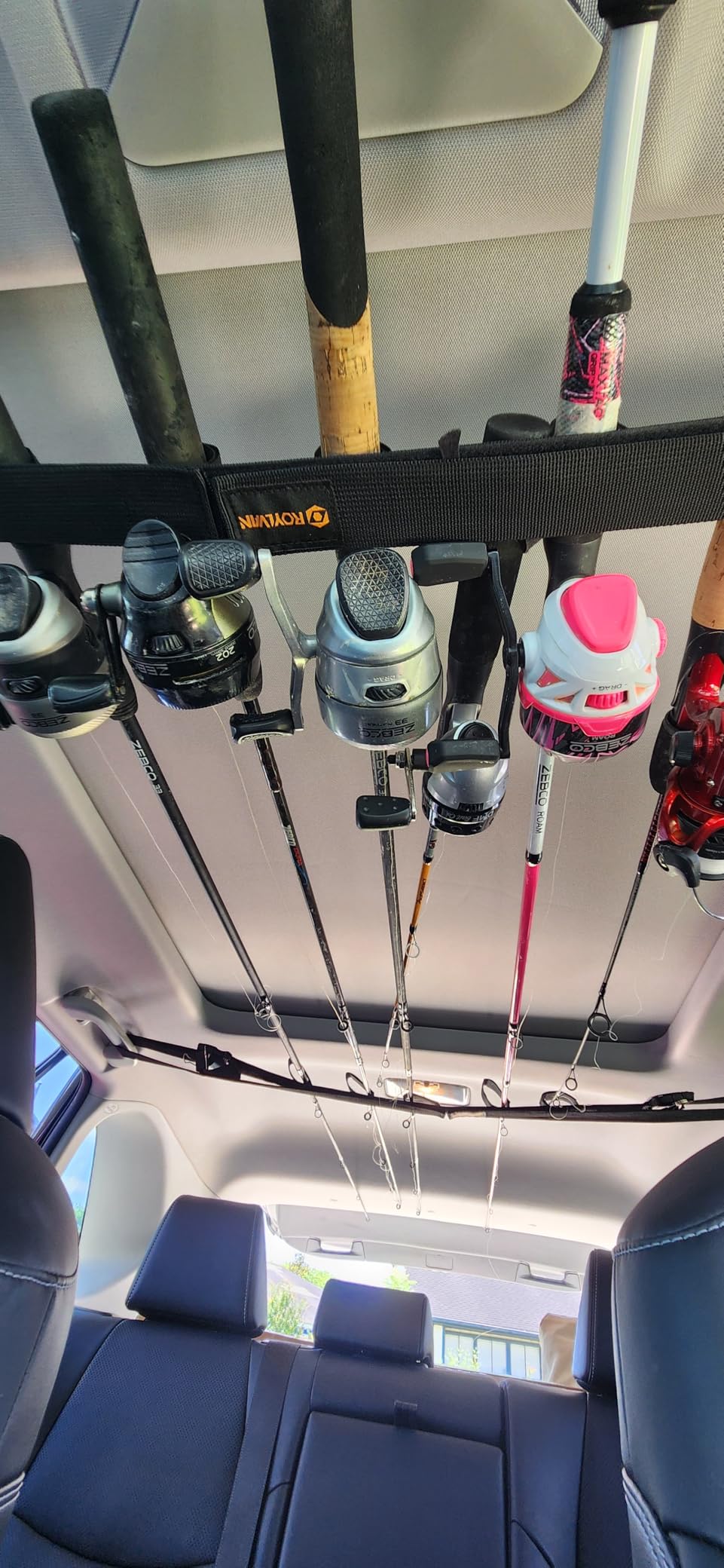 Roylvan 2 Pack Vehicle Fishing Rod Holder - Fishing Pole Car Rack 5 Rods Capacity, Adjustable 30 to 54 Inches Horizontal Roof Storage Carrier Belt for SUV, Truck and Van, Black customer photo 2