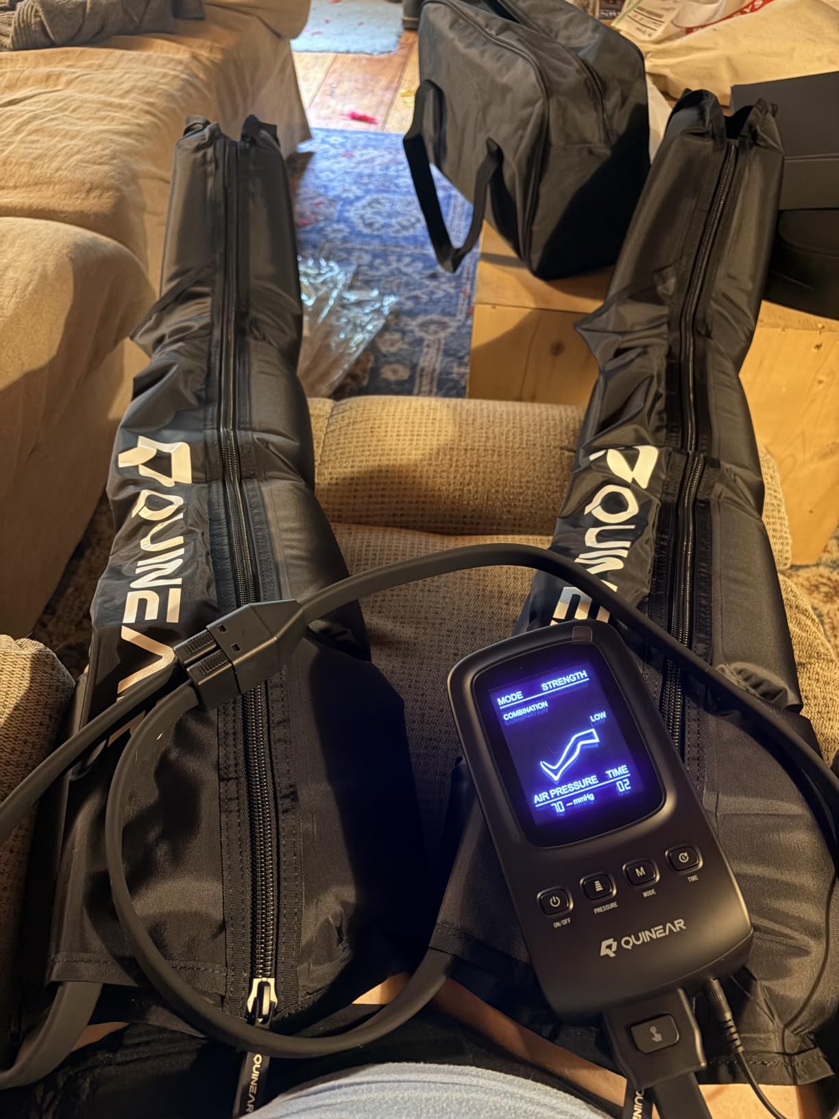 QUINEAR Leg Recovery Compression System for Athlete Post Workout, Professional Sequential Device for Massage Therapy, Foot and Leg Recovery Boots, Improve Circulation Reduce Muscle Soreness (Medium) customer photo 1
