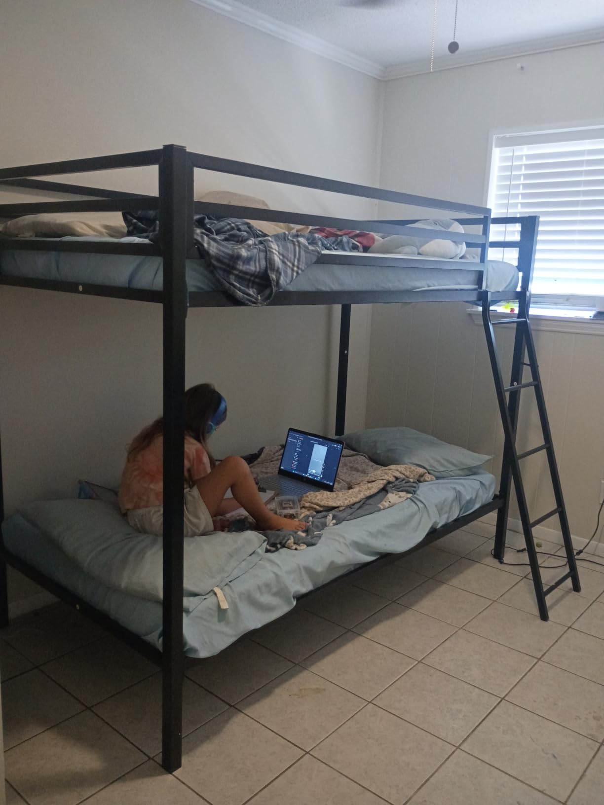 SHA CERLIN Bunk Bed Twin Over Twin Size with Ladder and Guardrail, White | Heavy Duty, Metal Slats Support, No Box Spring Needed, Small Space Saving Furniture for Bedroom Dorm customer photo 2