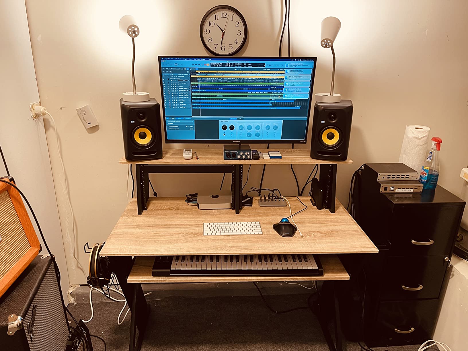 Acme Furniture Rectangular Music Desk Table with Earphone Rack, Natural and Black customer photo 2