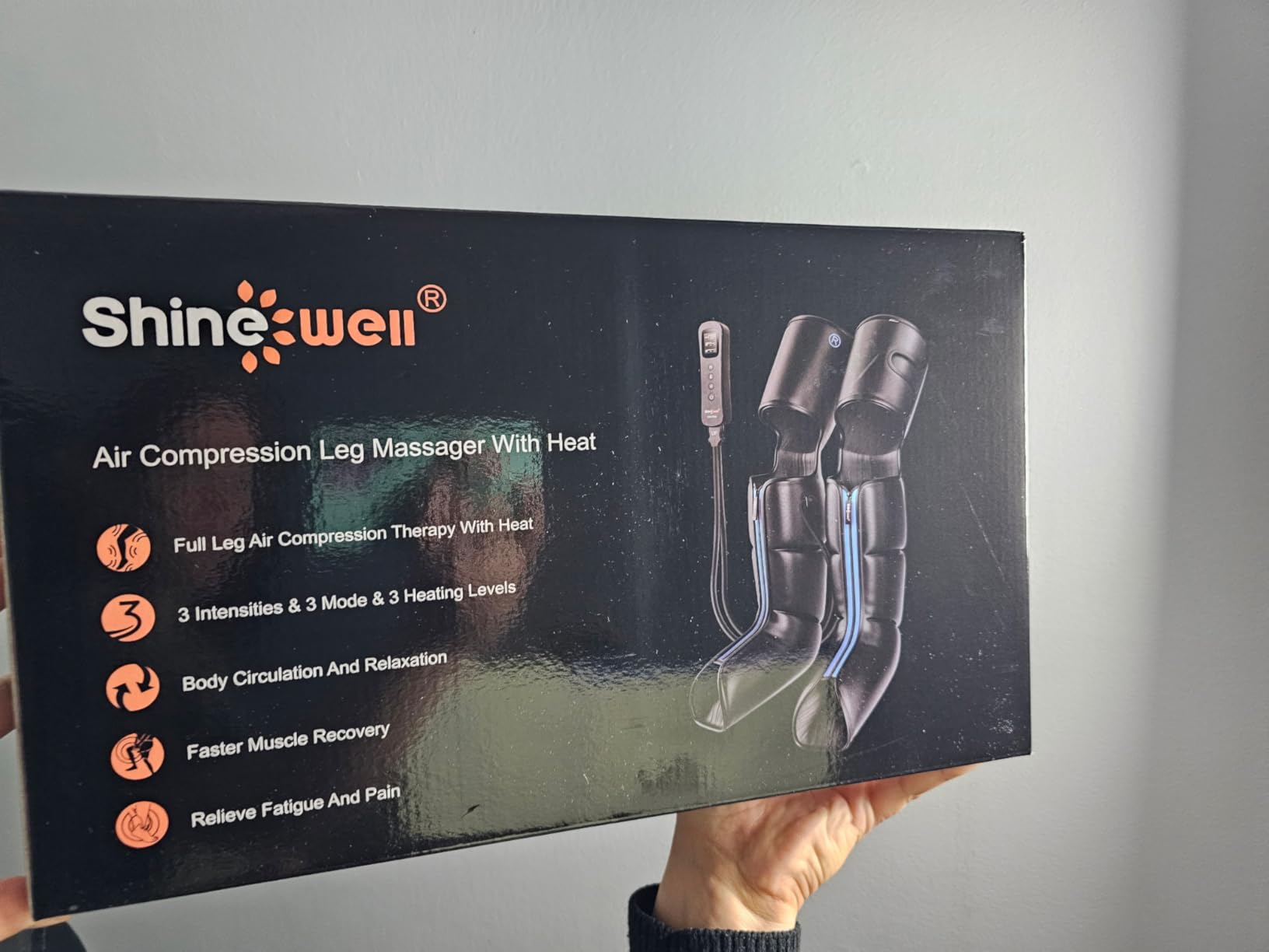 SHINE WELL Air Compression Leg Massager with Heat for Circulation and Pain Relief, Foot Calf & Thigh Recovery Compression Boots, Sequential Compression Device for Workout Relaxation, Gift for Mom Dad customer photo 2