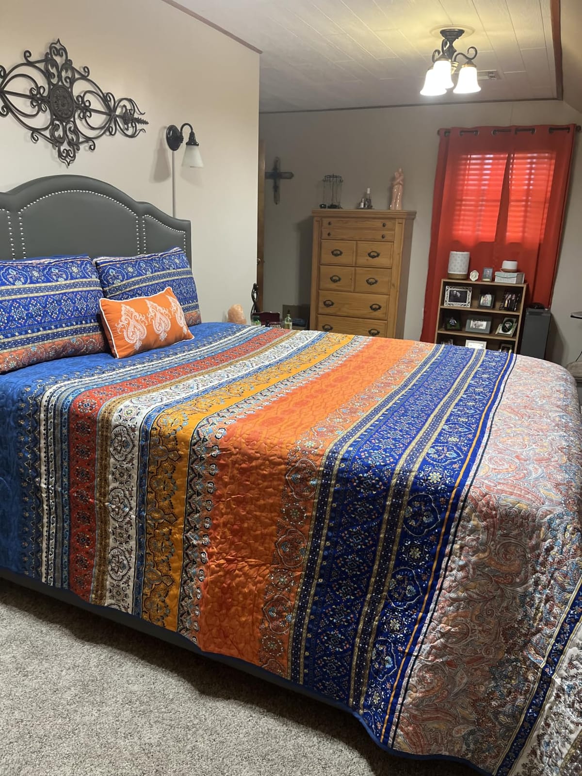 WONGS BEDDING Boho King Quilt Bedding Set, 3 Pieces Soft Bedspread,Blue customer photo 1