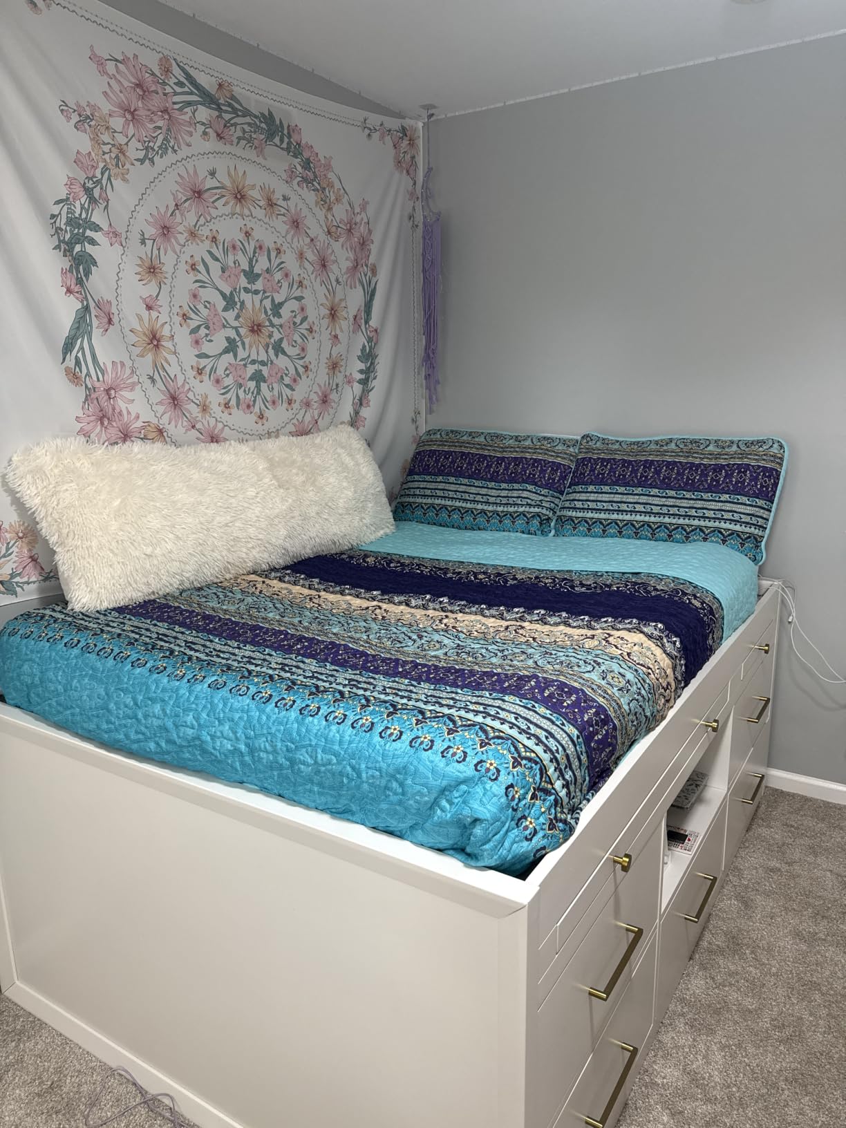 WONGS BEDDING Boho King Quilt Bedding Set, 3 Pieces Soft Bedspread,Blue customer photo 2