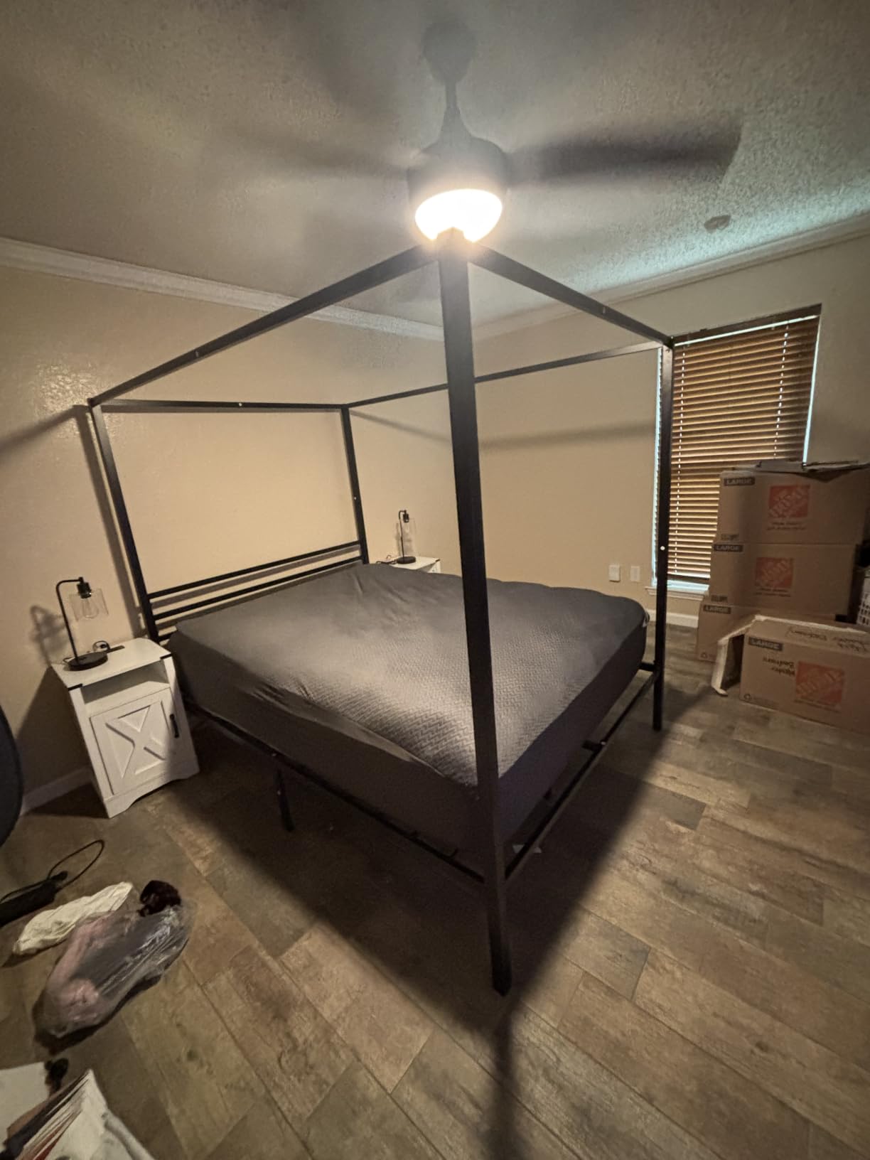 ikalido Full Size Metal Canopy Bed Frame, Heavy-Duty Support, Black | Modern Four-Poster Platform Bed, Under-Bed Storage, EVA Noise Sponge, Mattress Foundation, No Box Spring Needed, Easy Install customer photo 1