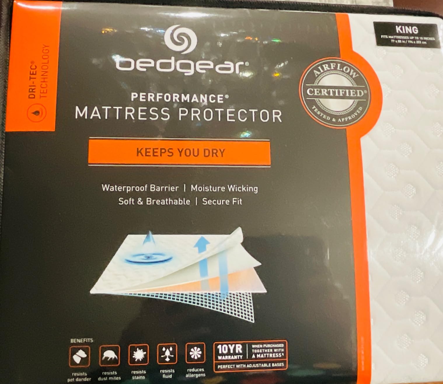 Bedgear Dri-Tec Waterproof Mattress Protector - Cooling Moisture-Wicking Mattress Cover | Breathable Noiseless Mattress Pad with Deep Pocket Fit up to 18