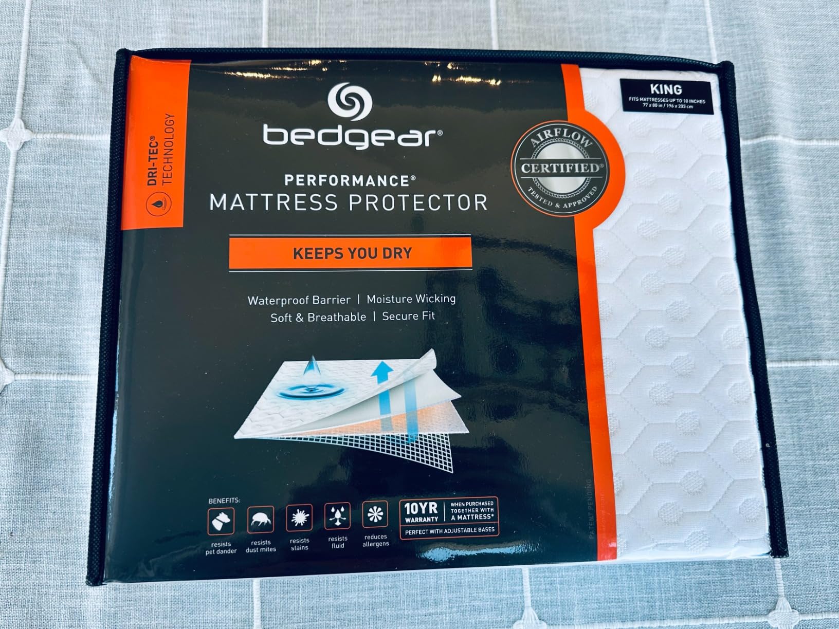 Bedgear Dri-Tec Waterproof Mattress Protector - Cooling Moisture-Wicking Mattress Cover | Breathable Noiseless Mattress Pad with Deep Pocket Fit up to 18