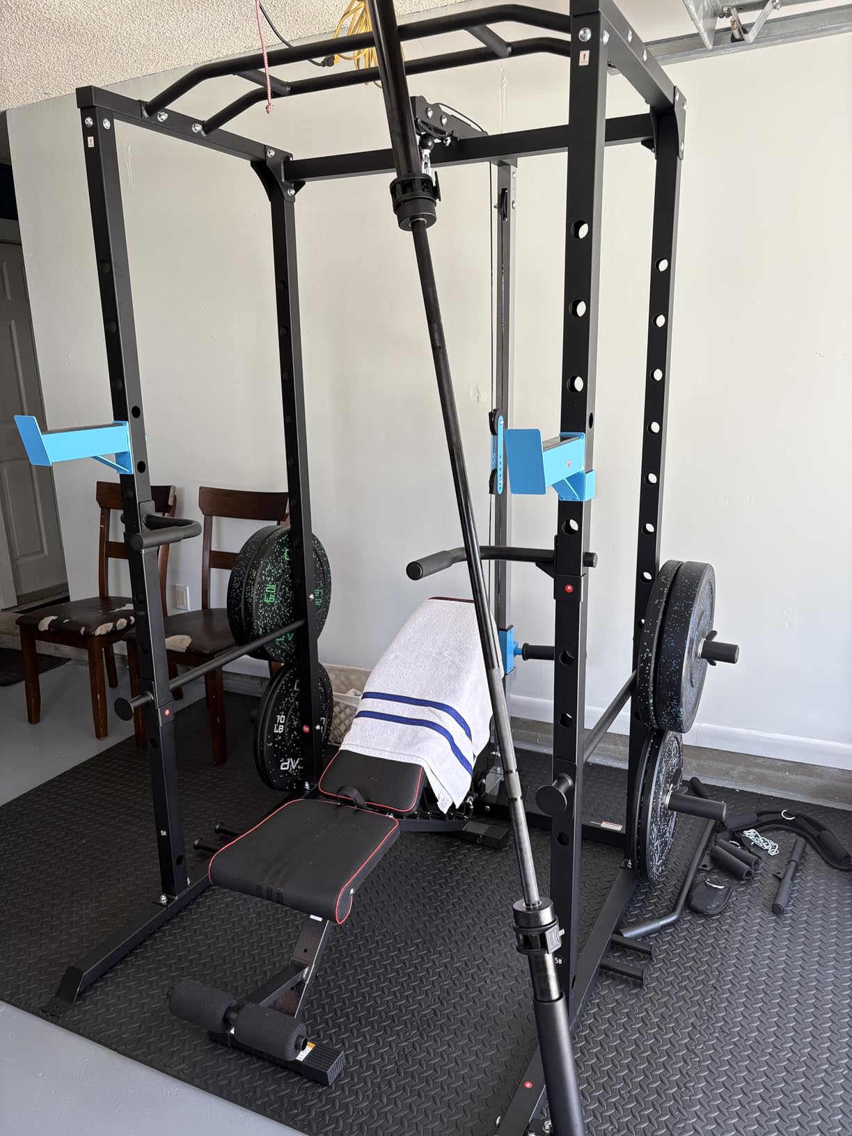 ULTRA FUEGO Power Cage, Multi-Functional Power Rack with J-Hooks, Dip Handles, Landmine Attachment and Optional Cable Pulley System for Home Gym customer photo 1