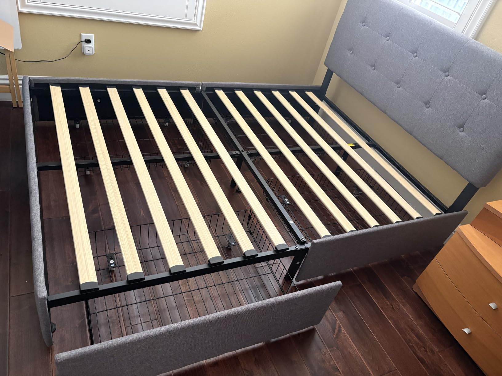 Allewie King Size Storage Bed Frame with 4 Underbed Drawers, Upholstered Platform Bed with Adjustable Headboard, Diamond Button Tufted, Easy Assembly, Noise-Free, No Box Spring Needed, Dark Grey customer photo 2