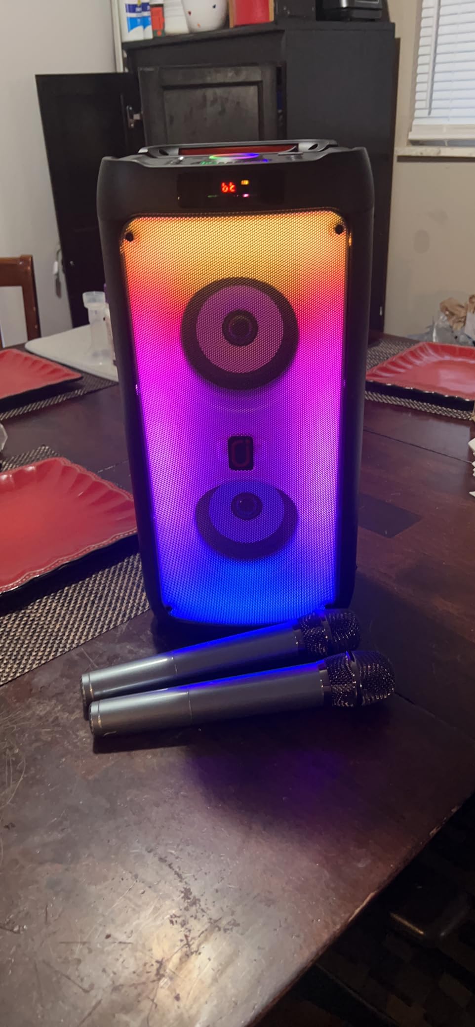 HWWR Karaoke Machine with 2 Wireless Microphones, Portable Bluetooth Speaker for Adults, Big Party PA System with Disco Lights for Gatherings, Support TWS/TF Card/USB/AUX/TVs Connected, Stage Monitors customer photo 2