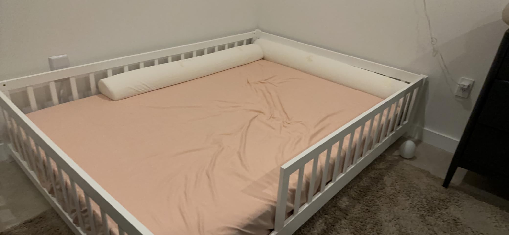 i-POOK Full Size Floor Bed for Children, Solid Wood Montessori Bed Frame with Fence & Door Montessori Floor Bed with Safety Guardrails for Girls and Boys, White (with Bed Slats) customer photo 1
