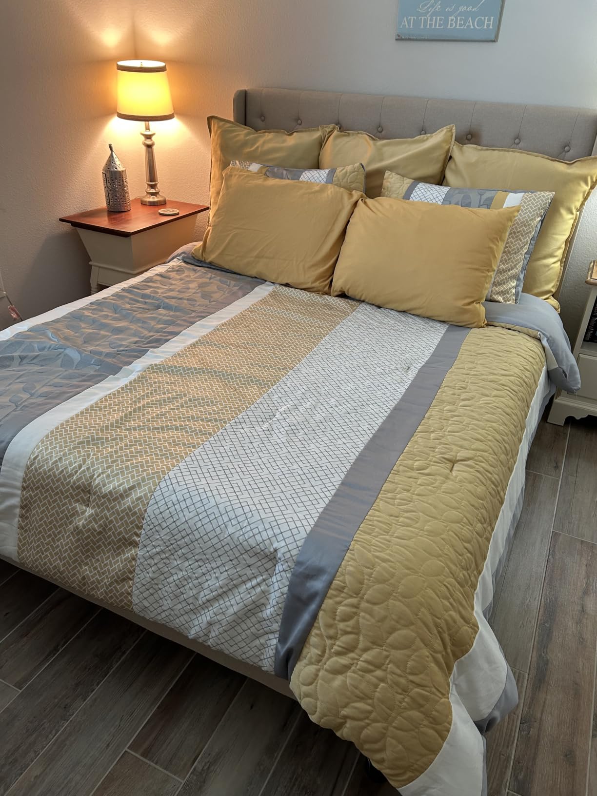Allewie Queen Bed Frame with Button Tufted Wingback Headboard, Dark Grey | Modern Upholstered Platform Bed Frame, Strong Wood Slat Support, Under-Bed Storage Space, No Box Spring Needed, Easy Assembly customer photo 2