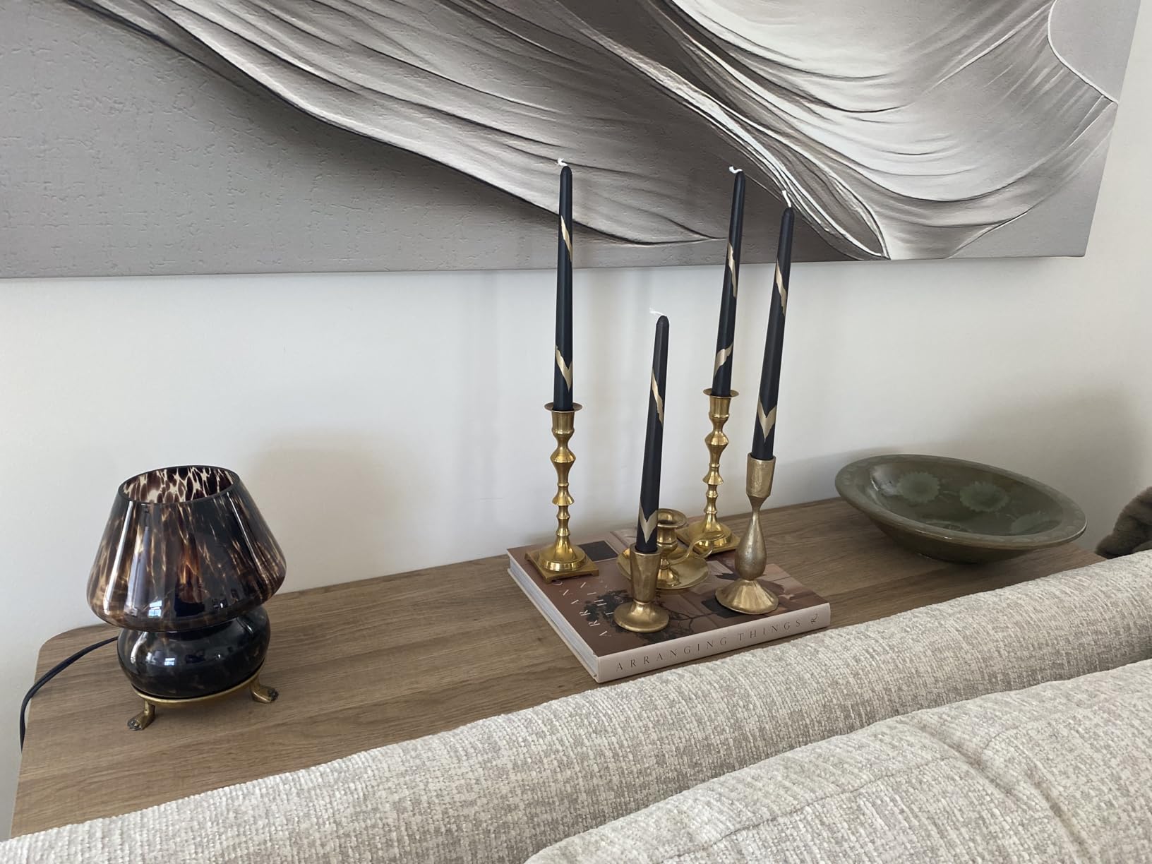 ONEWISH Mushroom Lamp Small Vintage Table Lamp for Bedroom Nightstand, Bedside Lamp Translucent Glass Stepless Dimmable, Murano Aesthetic Home Decor for Living Room Kitchen(Black) customer photo 1
