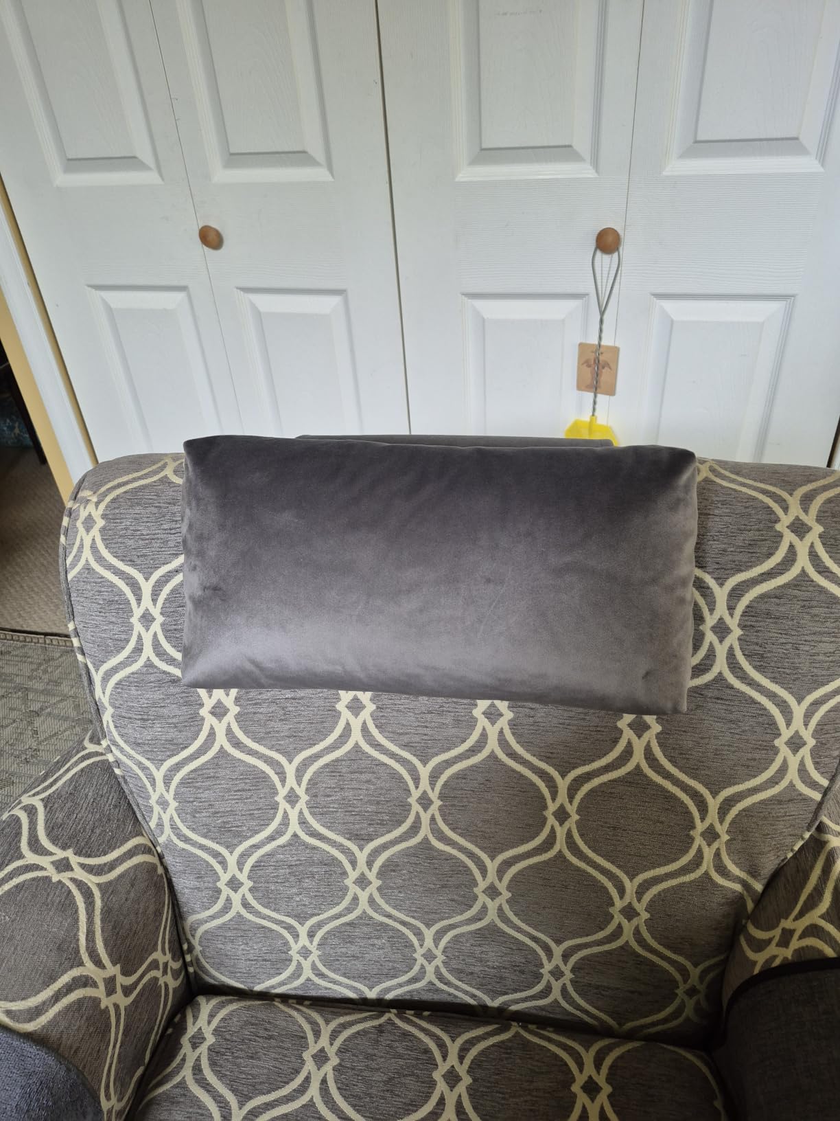 Adjustable Headrest Pillow for Recliners and Armchairs - Non-Slip Velvet Cushion for Neck Support and Pain Relief (Gray) customer photo 2